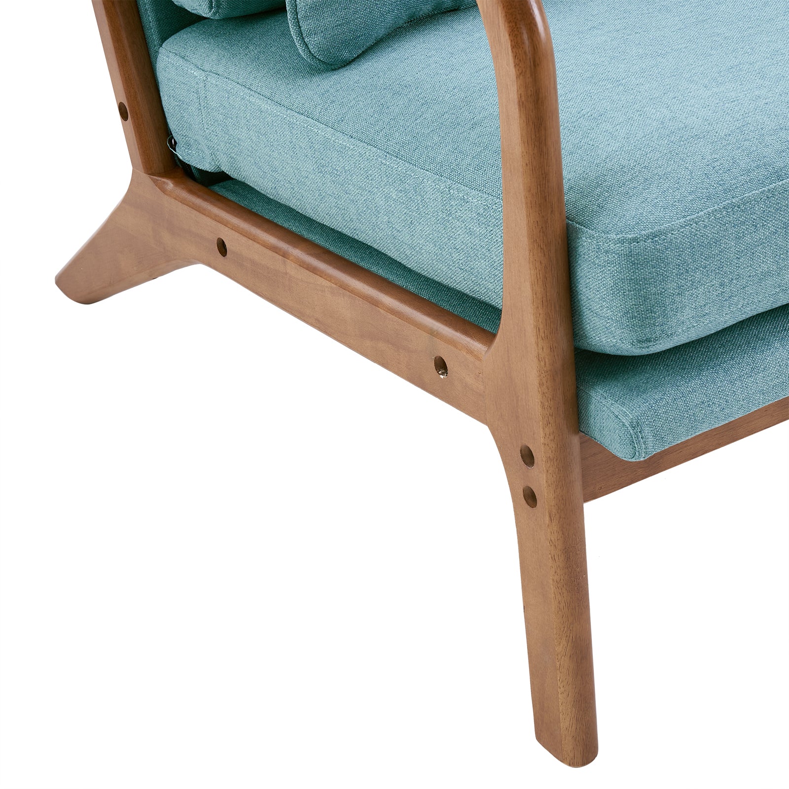 HAOYYE High Back Solid Wood Armrest Backrest Iron Frame Linen Indoor Leisure Chair Teal Soft Cozy Warm Flannel Fleece Home Decor Luxury Comfortable Unique Design Premium Quality Decorative Accent Chair for Living Room Bedroom