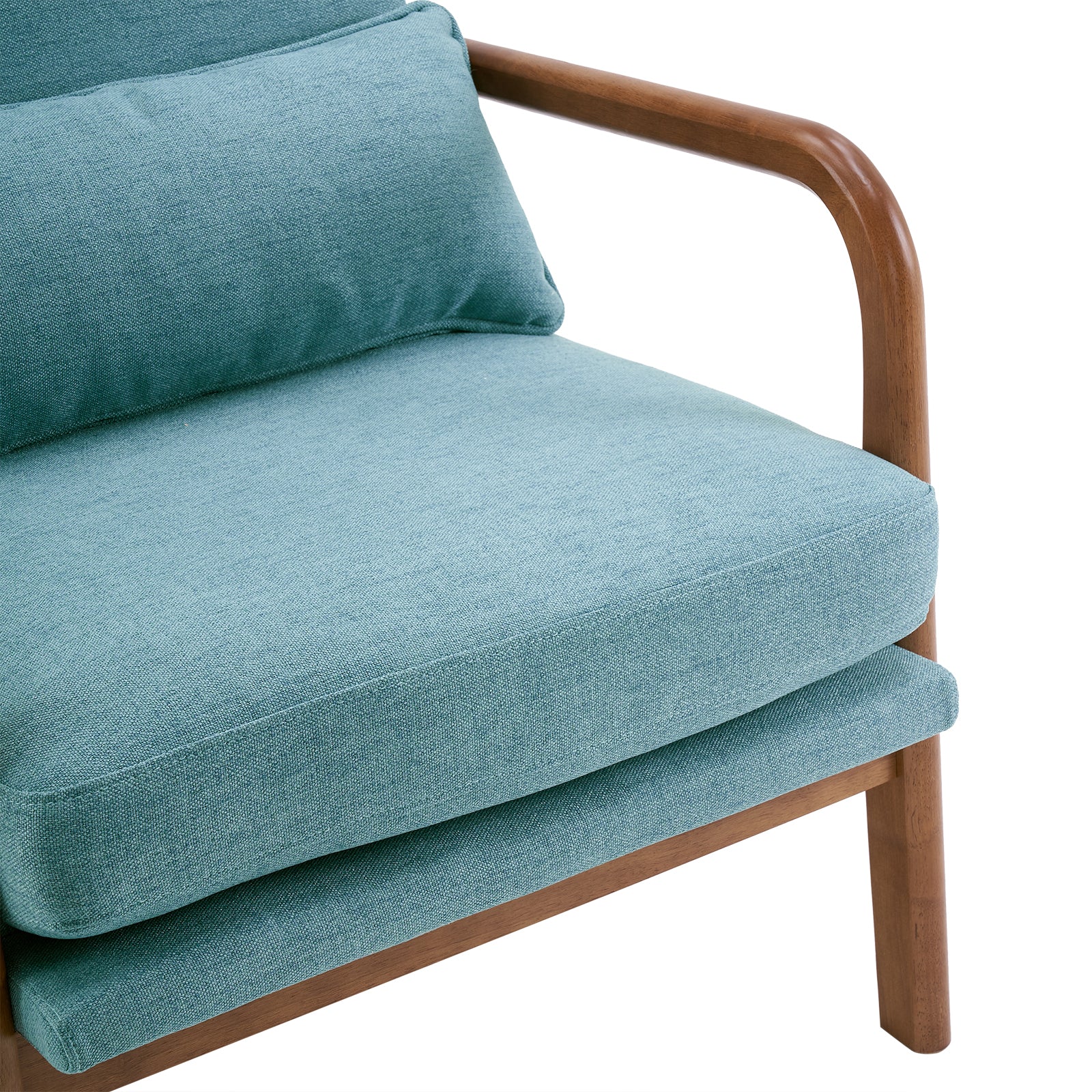 HAOYYE High Back Solid Wood Armrest Backrest Iron Frame Linen Indoor Leisure Chair Teal Soft Cozy Warm Flannel Fleece Home Decor Luxury Comfortable Unique Design Premium Quality Decorative Accent Chair for Living Room Bedroom