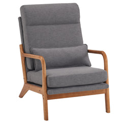 HAOYYE High Back Solid Wood Armrest Backrest Iron Frame Linen Indoor Leisure Chair, Dark Grey, Premium Quality, Soft Cozy Warm Flannel Fleece Fabric, Comfortable and Stylish Design for Living Room, Bedroom, Office, Luxury Home Decor