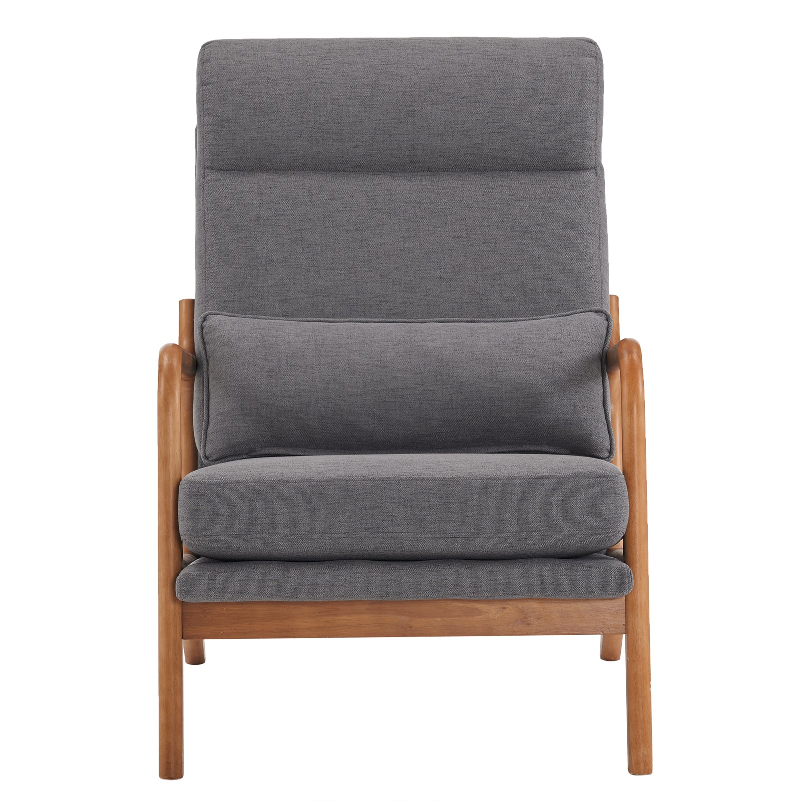 HAOYYE High Back Solid Wood Armrest Backrest Iron Frame Linen Indoor Leisure Chair, Dark Grey, Premium Quality, Soft Cozy Warm Flannel Fleece Fabric, Comfortable and Stylish Design for Living Room, Bedroom, Office, Luxury Home Decor