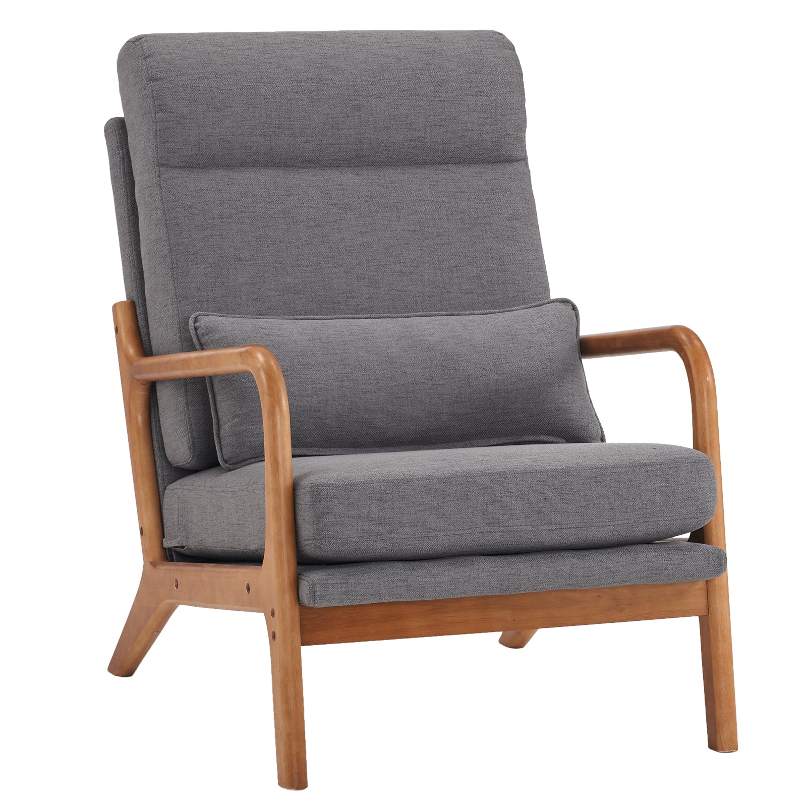 HAOYYE High Back Solid Wood Armrest Backrest Iron Frame Linen Indoor Leisure Chair, Dark Grey, Premium Quality, Soft Cozy Warm Flannel Fleece Fabric, Comfortable and Stylish Design for Living Room, Bedroom, Office, Luxury Home Decor
