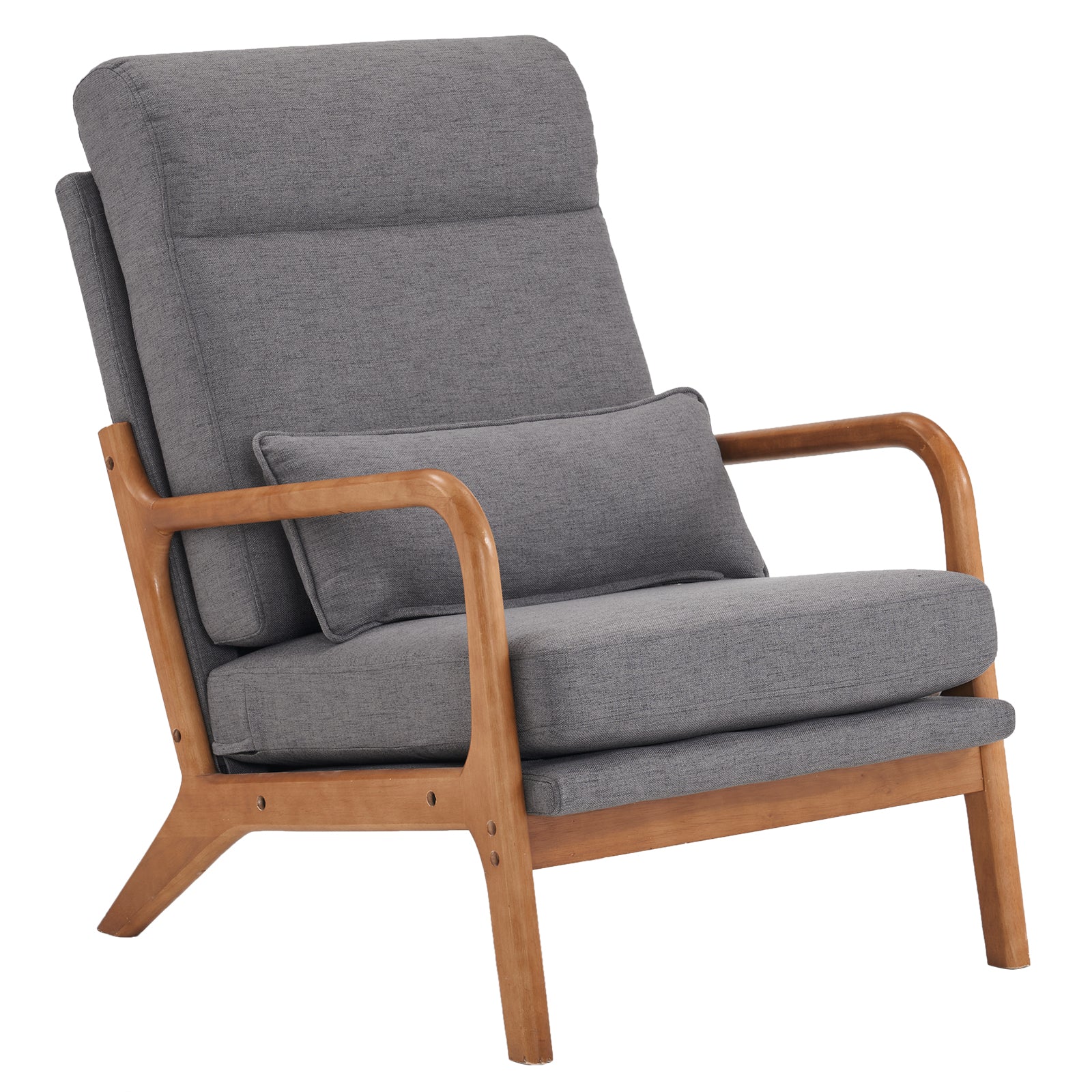 HAOYYE High Back Solid Wood Armrest Backrest Iron Frame Linen Indoor Leisure Chair, Dark Grey, Premium Quality, Soft Cozy Warm Flannel Fleece Fabric, Comfortable and Stylish Design for Living Room, Bedroom, Office, Luxury Home Decor