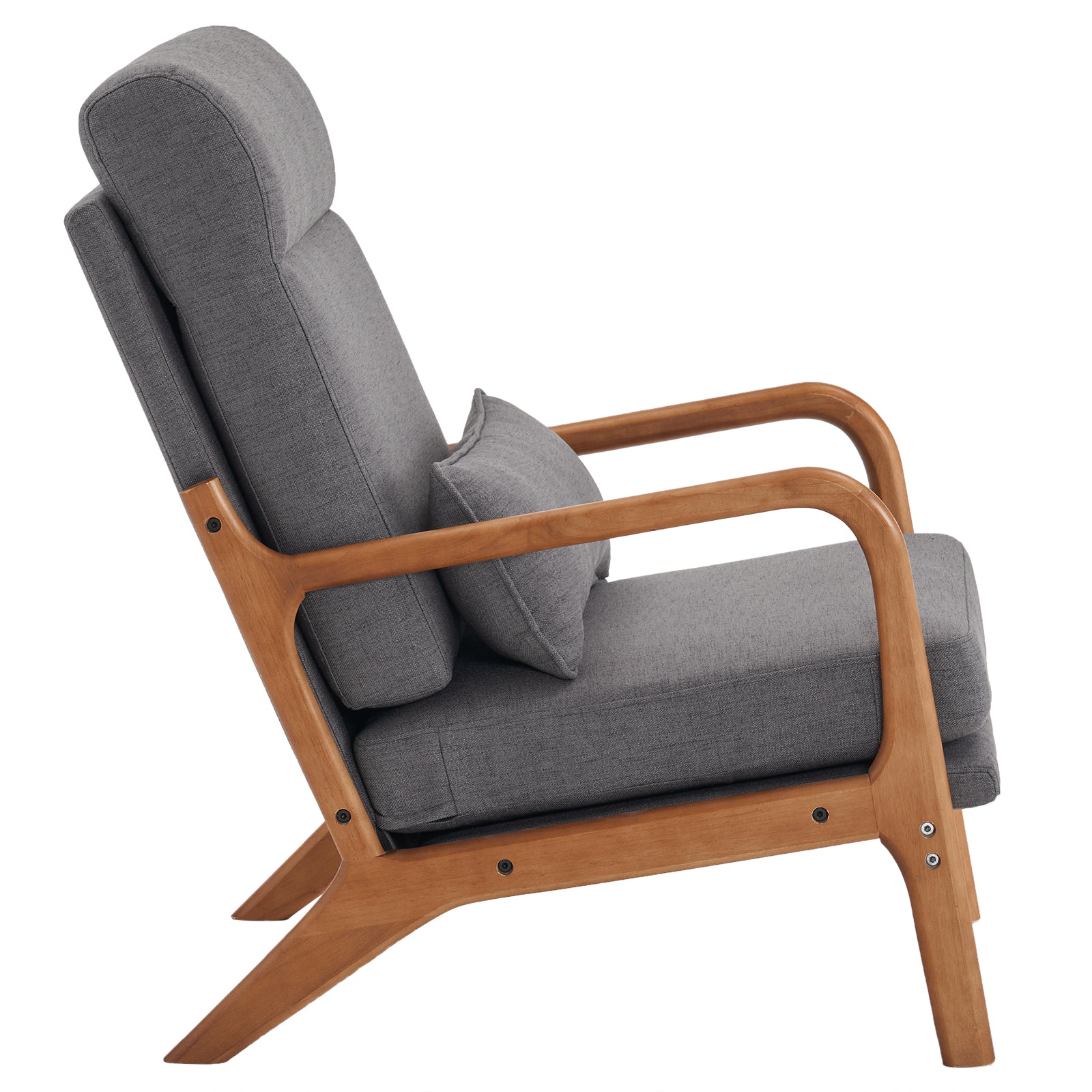 HAOYYE High Back Solid Wood Armrest Backrest Iron Frame Linen Indoor Leisure Chair, Dark Grey, Premium Quality, Soft Cozy Warm Flannel Fleece Fabric, Comfortable and Stylish Design for Living Room, Bedroom, Office, Luxury Home Decor