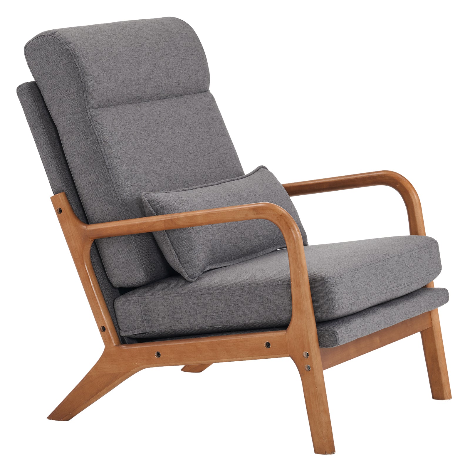 HAOYYE High Back Solid Wood Armrest Backrest Iron Frame Linen Indoor Leisure Chair, Dark Grey, Premium Quality, Soft Cozy Warm Flannel Fleece Fabric, Comfortable and Stylish Design for Living Room, Bedroom, Office, Luxury Home Decor