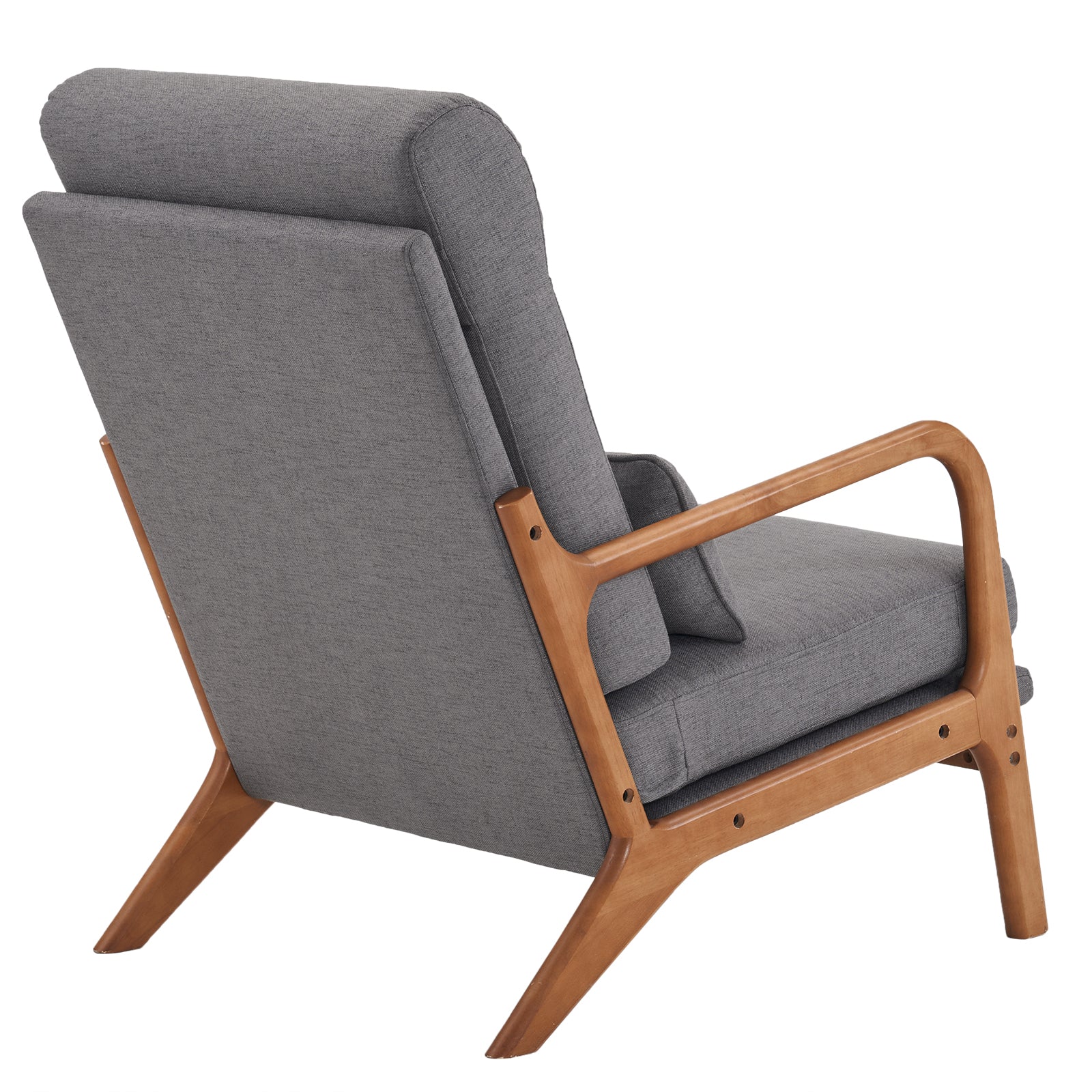 HAOYYE High Back Solid Wood Armrest Backrest Iron Frame Linen Indoor Leisure Chair, Dark Grey, Premium Quality, Soft Cozy Warm Flannel Fleece Fabric, Comfortable and Stylish Design for Living Room, Bedroom, Office, Luxury Home Decor