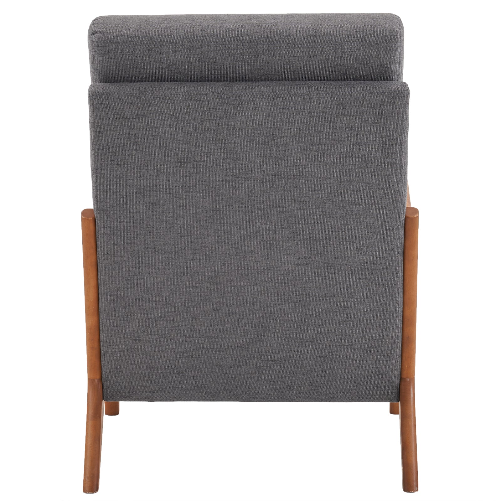 HAOYYE High Back Solid Wood Armrest Backrest Iron Frame Linen Indoor Leisure Chair, Dark Grey, Premium Quality, Soft Cozy Warm Flannel Fleece Fabric, Comfortable and Stylish Design for Living Room, Bedroom, Office, Luxury Home Decor