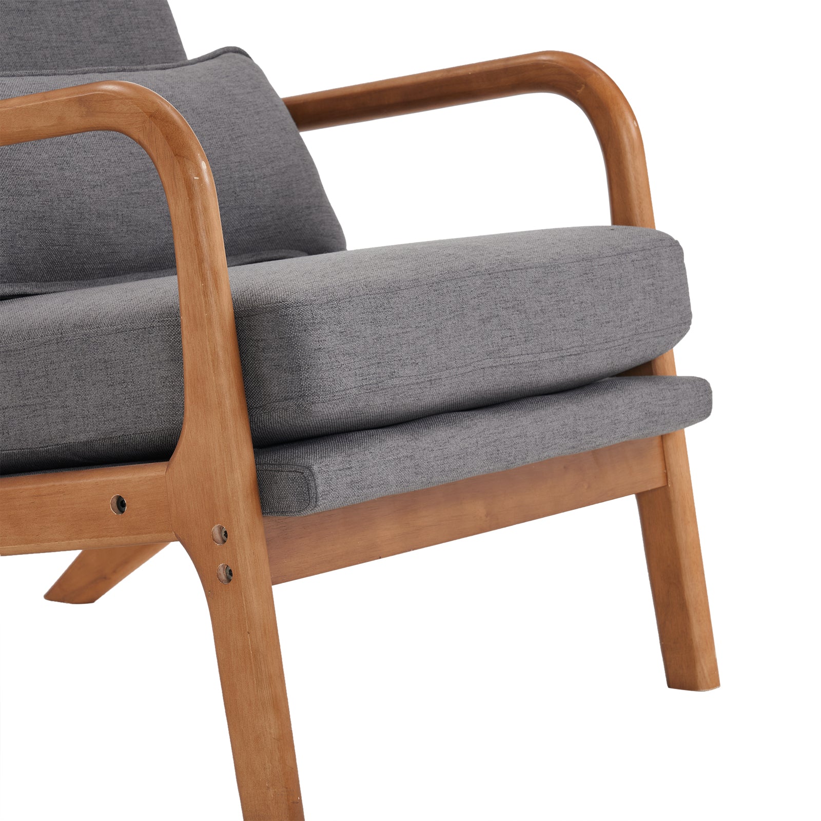 HAOYYE High Back Solid Wood Armrest Backrest Iron Frame Linen Indoor Leisure Chair, Dark Grey, Premium Quality, Soft Cozy Warm Flannel Fleece Fabric, Comfortable and Stylish Design for Living Room, Bedroom, Office, Luxury Home Decor