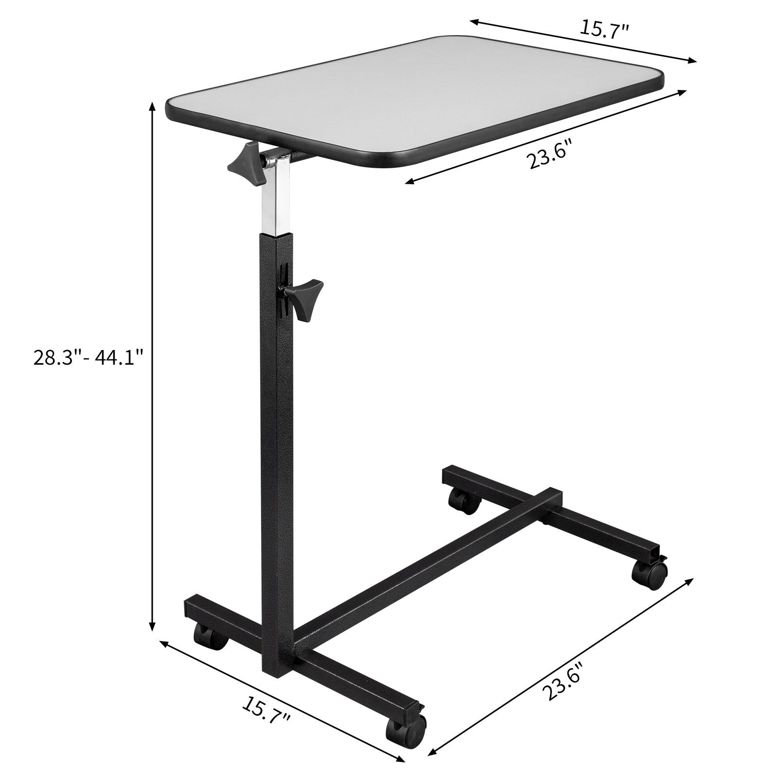 HAOYYE Multifunctional Adjustable Bedside Table with MDF and Iron, 4 Wheels with Brake, Silver Grey for Eating Writing Laptop Use