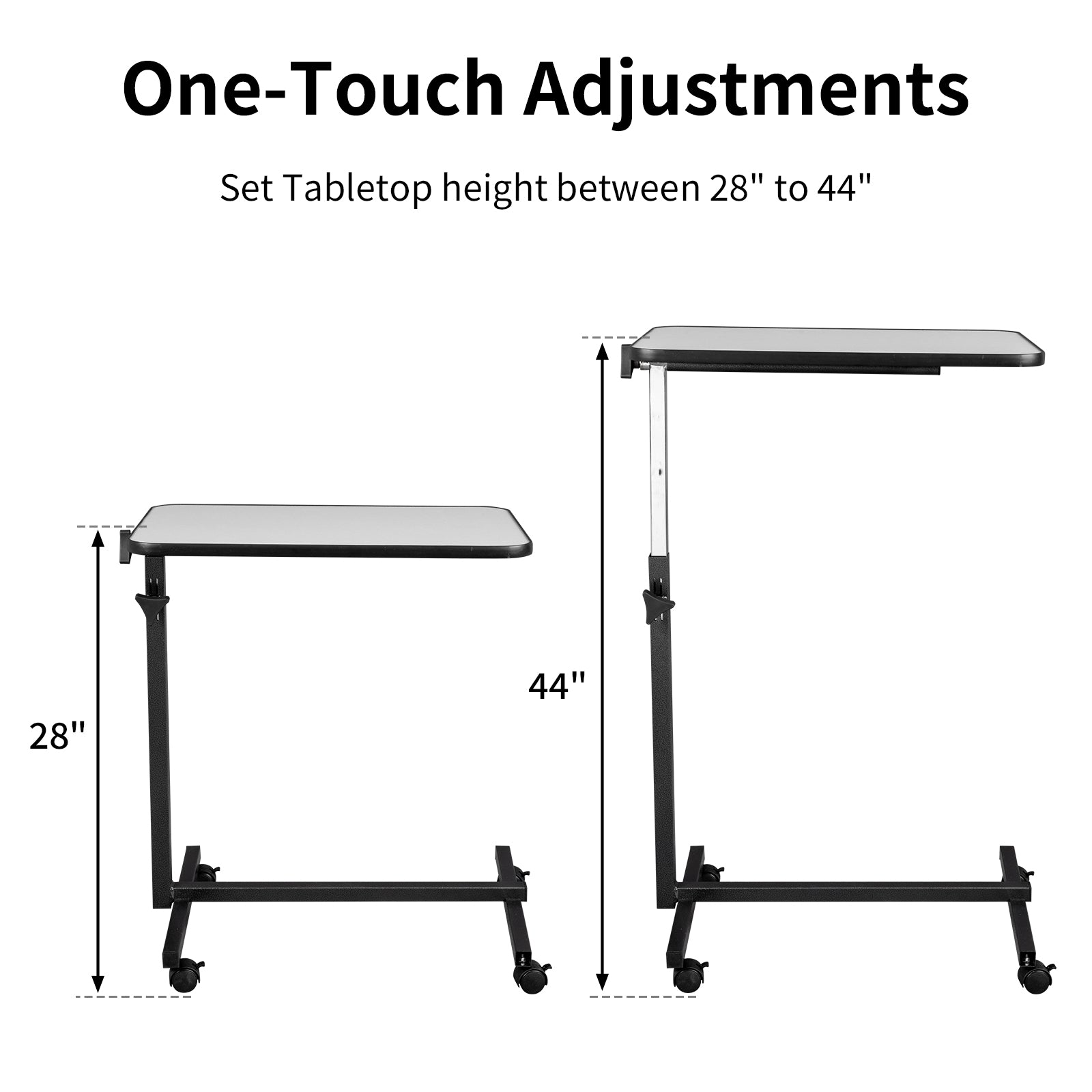 HAOYYE Multifunctional Adjustable Bedside Table with MDF and Iron, 4 Wheels with Brake, Silver Grey for Eating Writing Laptop Use