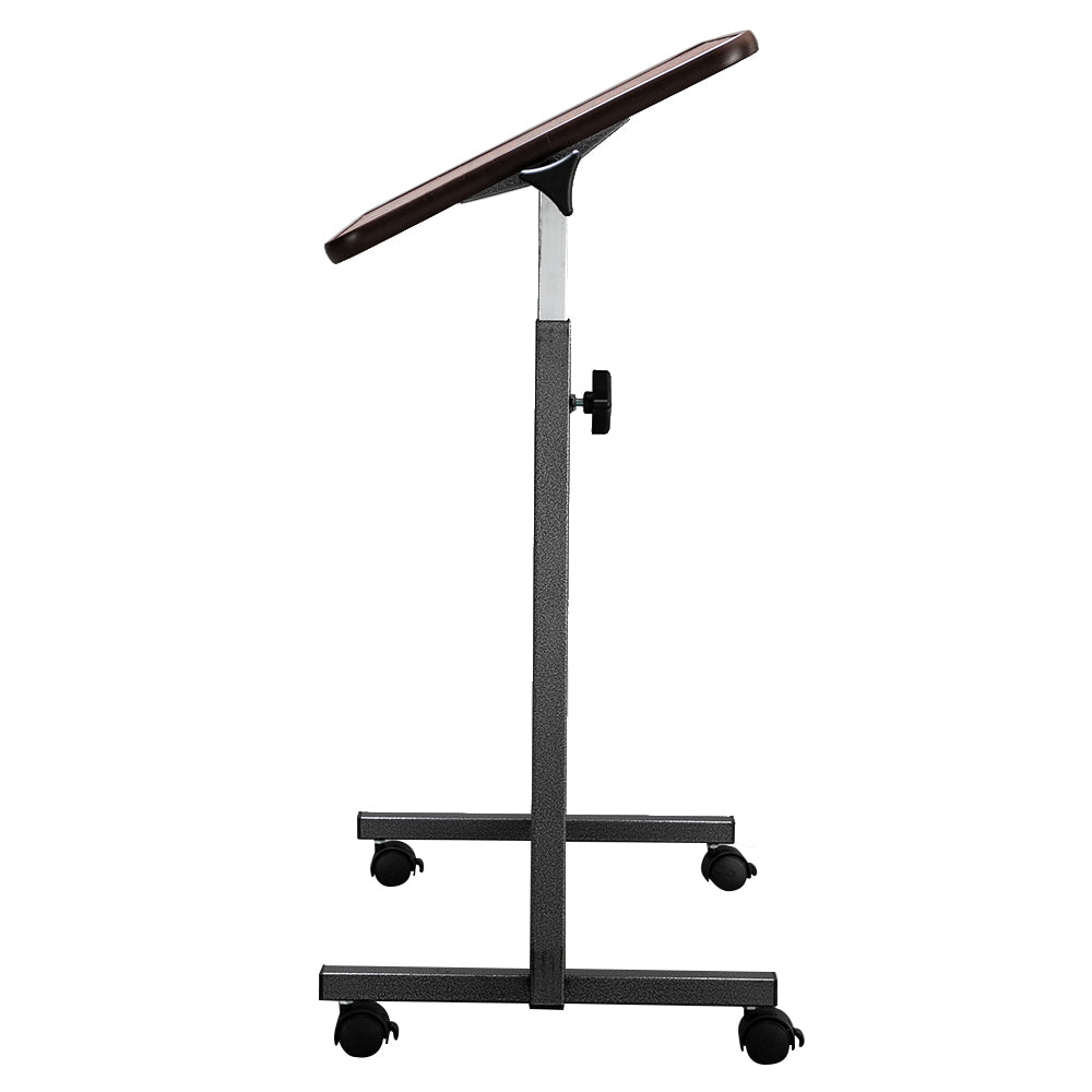 HAOYYE Multifunctional Rolling Bedside Table with Adjustable Height and Locking Wheels, Dark Wood Grain Finish, Mobile Side Table with Sturdy MDF Top and Iron Frame for Bedroom Living Room Office