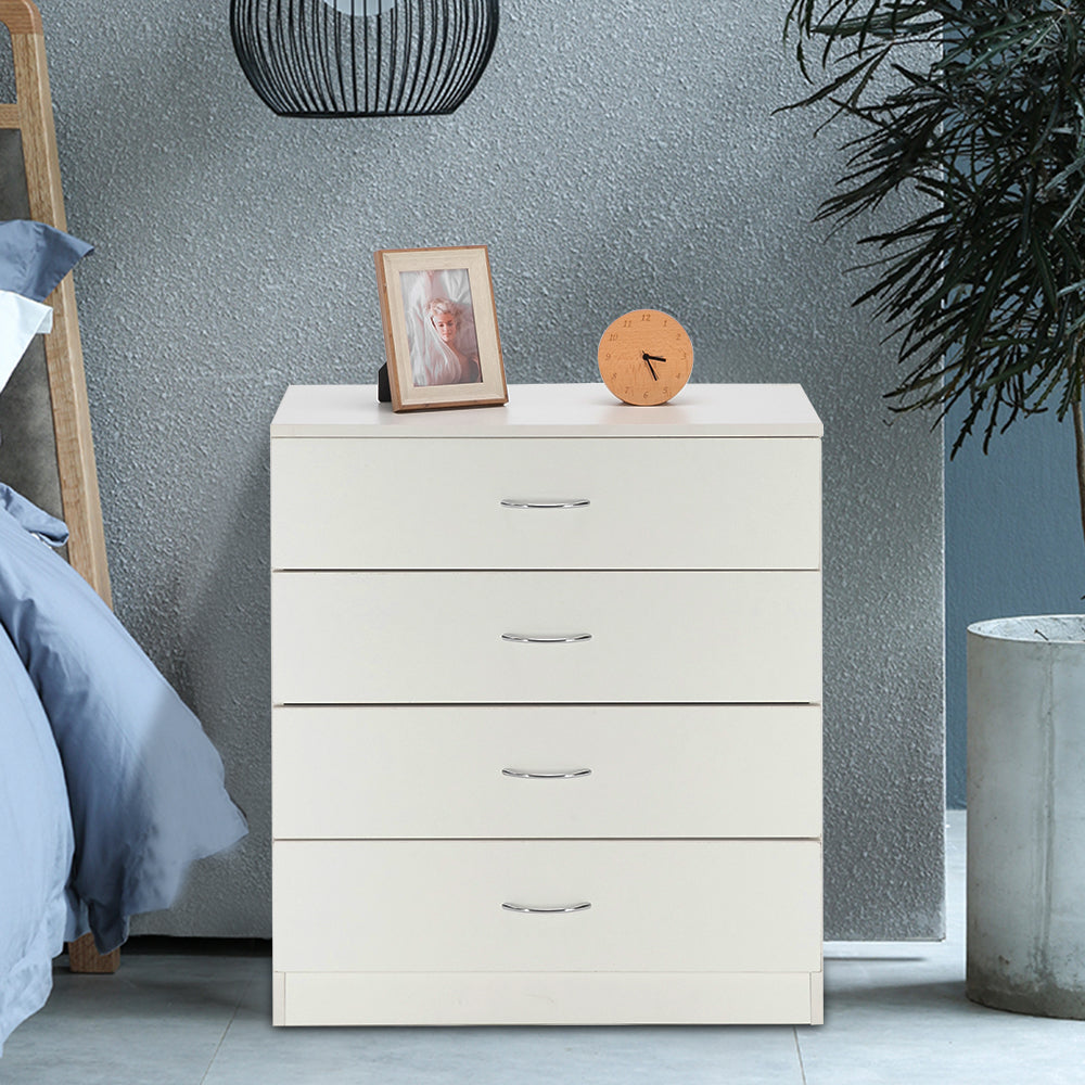 HAOYYE Modern 4-Drawer Dresser White and Black Durable Heavy-Duty Construction Multifunctional Storage Cabinet Organizer Space-Saving Stylish Design Versatile for Bedroom, Living Room, and Entryway