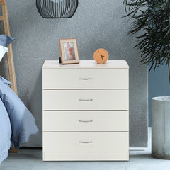 HAOYYE Modern 4-Drawer Dresser White and Black Durable Heavy-Duty Construction Multifunctional Storage Cabinet Organizer Space-Saving Stylish Design Versatile for Bedroom, Living Room, and Entryway