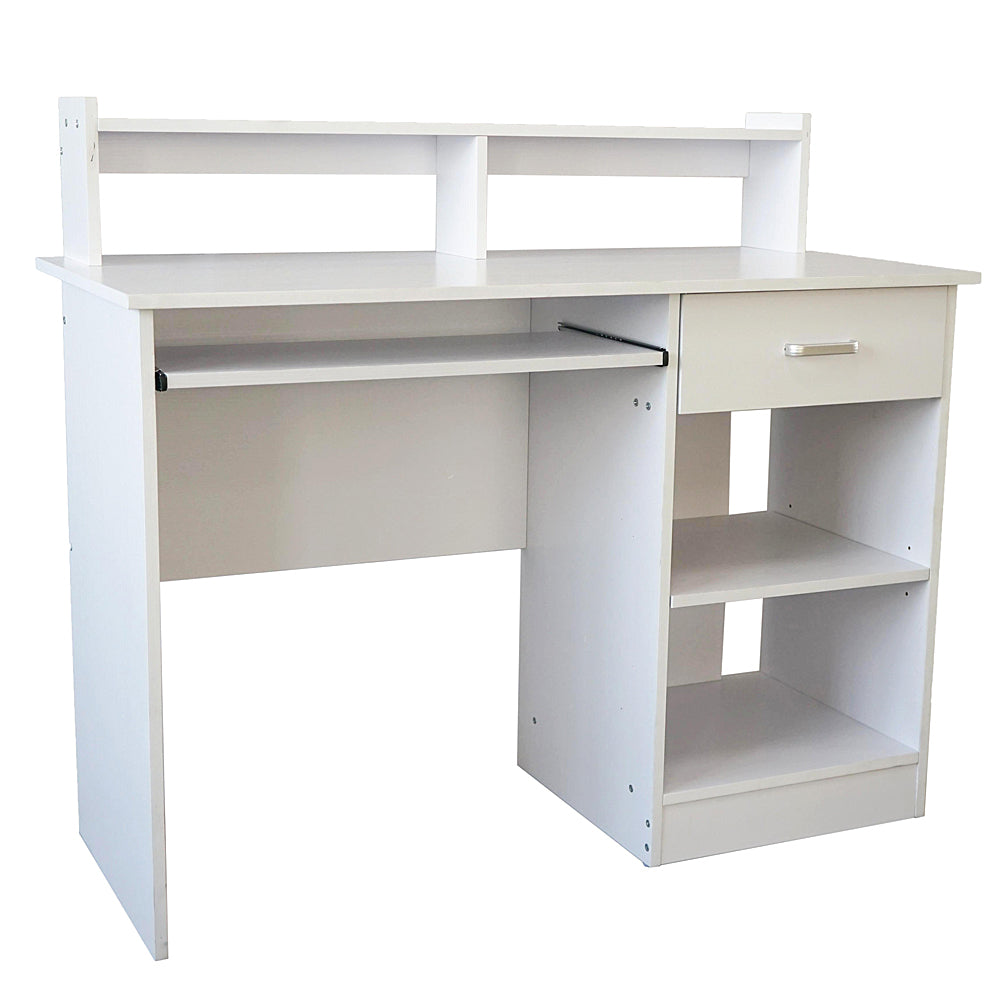 HAOYYE Modern White Computer Desk with E1 15MM Chipboard Desktop General Style Writing Table for Home Office Study Workstation Minimalist Space Saving Design for Bedroom Living Room