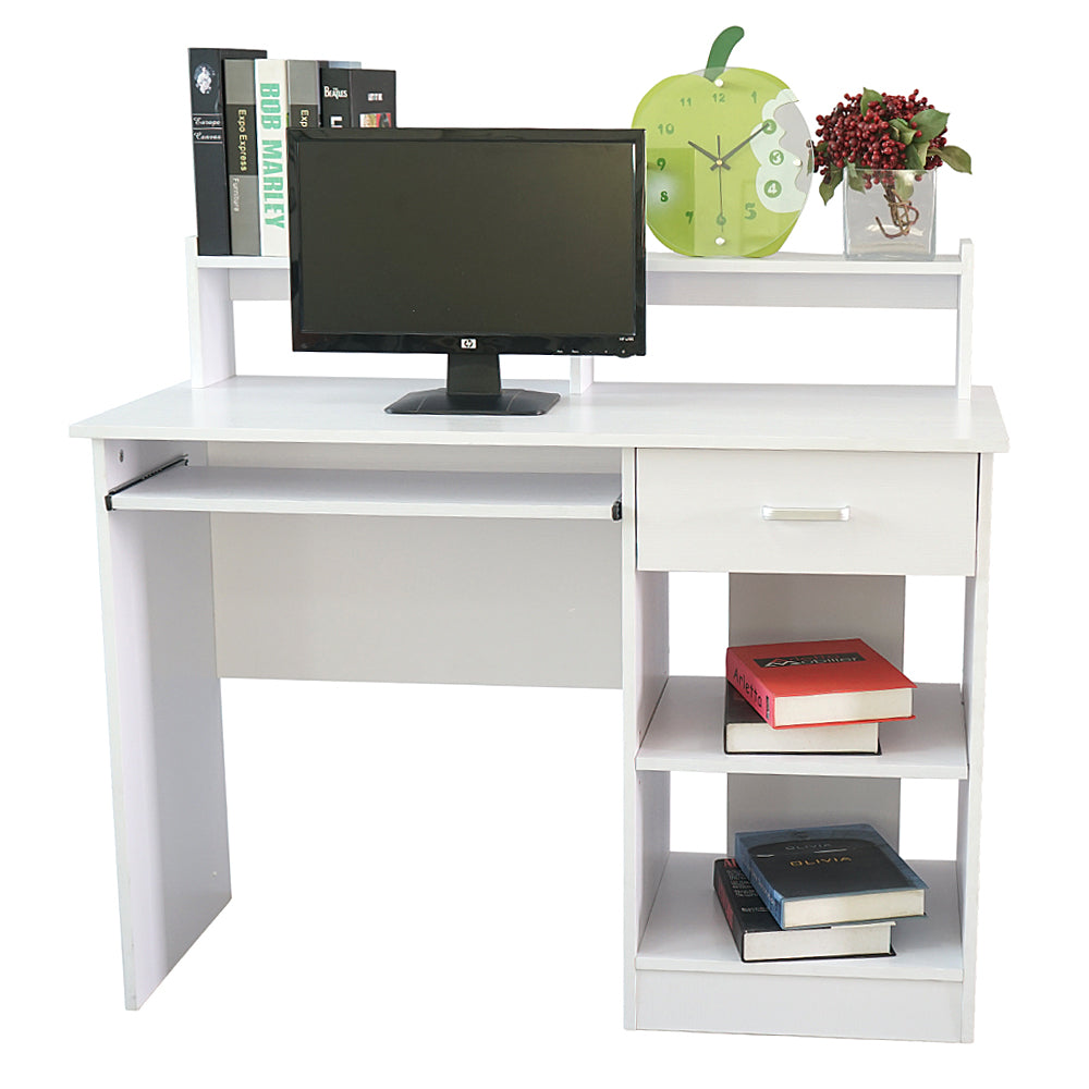 HAOYYE Modern White Computer Desk with E1 15MM Chipboard Desktop General Style Writing Table for Home Office Study Workstation Minimalist Space Saving Design for Bedroom Living Room