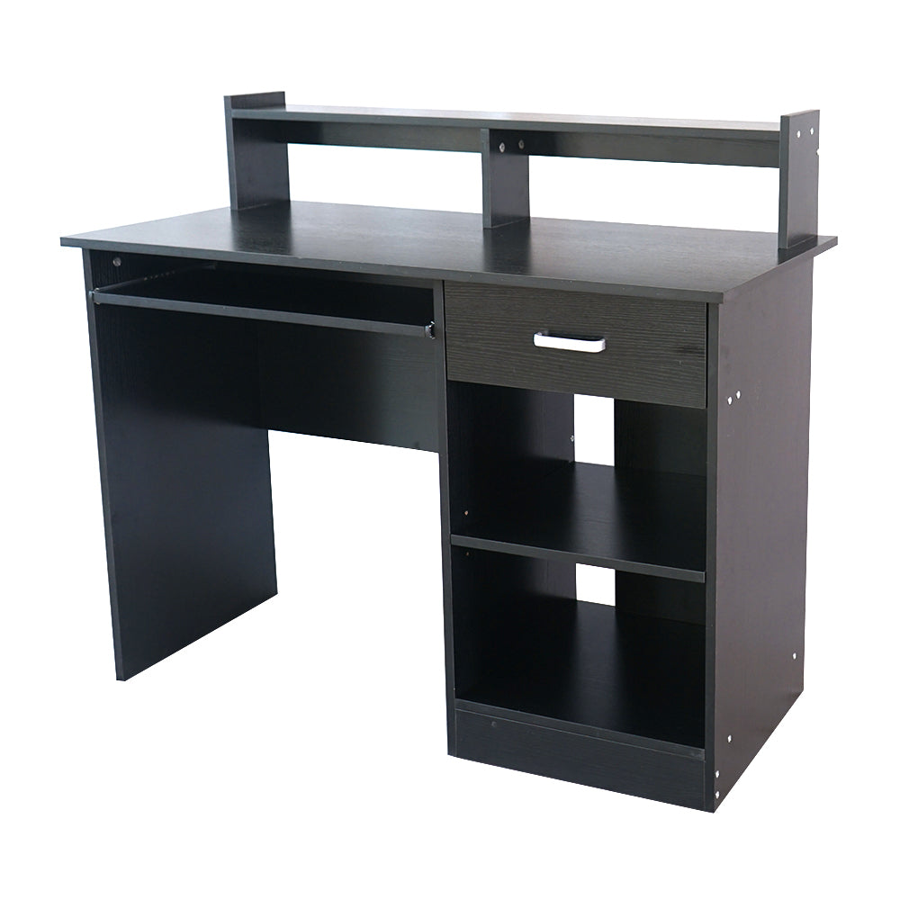 HAOYYE Modern Black Computer Desk E1 15MM Chipboard Office Writing Table Workstation with Open Storage Shelves Minimalist Style Study Desk for Home Office Living Room Study Room Easy Assembly