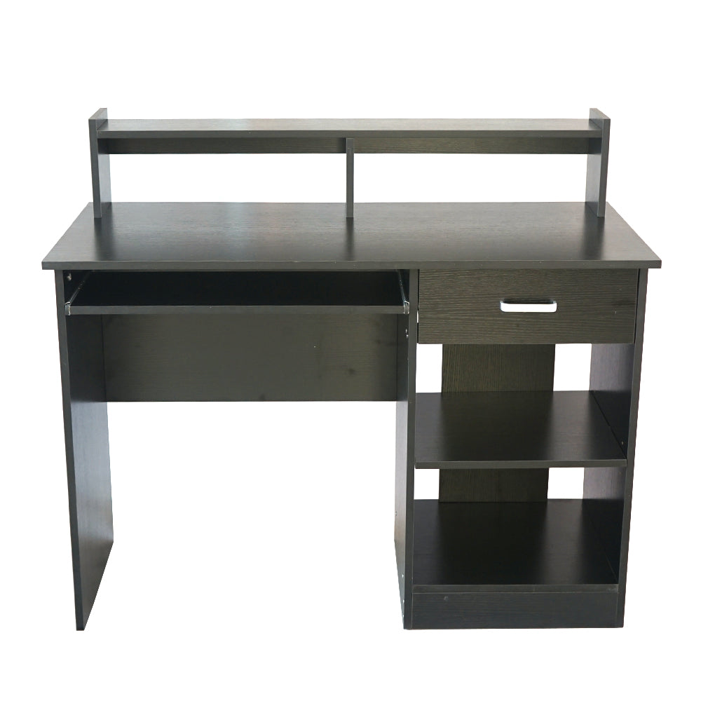 HAOYYE Modern Black Computer Desk E1 15MM Chipboard Office Writing Table Workstation with Open Storage Shelves Minimalist Style Study Desk for Home Office Living Room Study Room Easy Assembly