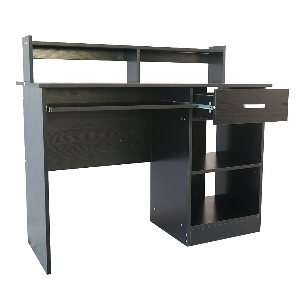 HAOYYE Modern Black Computer Desk E1 15MM Chipboard Office Writing Table Workstation with Open Storage Shelves Minimalist Style Study Desk for Home Office Living Room Study Room Easy Assembly