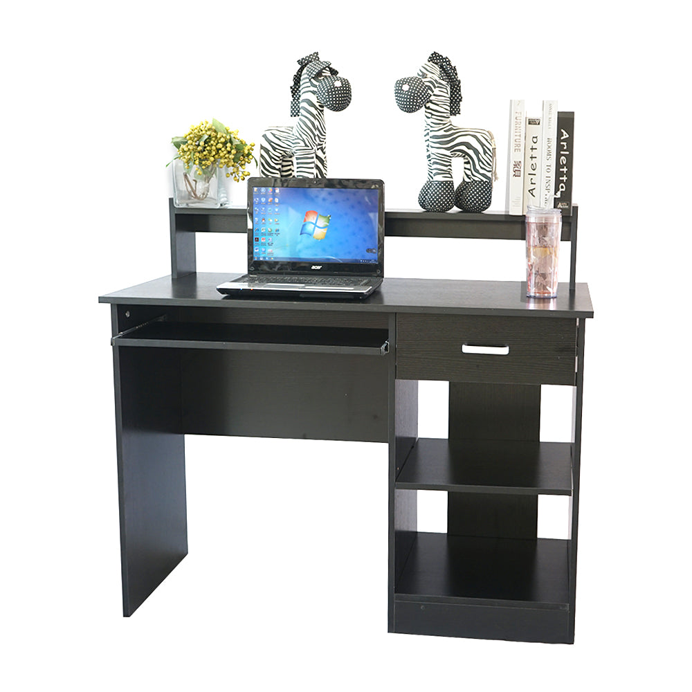 HAOYYE Modern Black Computer Desk E1 15MM Chipboard Office Writing Table Workstation with Open Storage Shelves Minimalist Style Study Desk for Home Office Living Room Study Room Easy Assembly