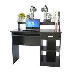 HAOYYE Modern Black Computer Desk E1 15MM Chipboard Office Writing Table Workstation with Open Storage Shelves Minimalist Style Study Desk for Home Office Living Room Study Room Easy Assembly