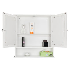 HAOYYE White Double-Door Mirror Bathroom Wall Mounted Cabinet, Sturdy Design, Durable Multifunctional Organizer, Modern Space-Saving Storage Solution, Stylish Home Organizer With Shelf For Bathroom Or Living Space, Practical And Versatile Wall Cabinet