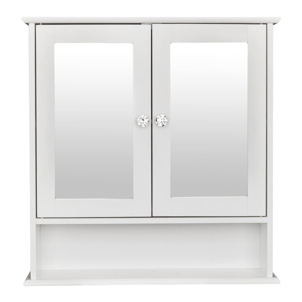 HAOYYE White Double-Door Mirror Bathroom Wall Mounted Cabinet, Sturdy Design, Durable Multifunctional Organizer, Modern Space-Saving Storage Solution, Stylish Home Organizer With Shelf For Bathroom Or Living Space, Practical And Versatile Wall Cabinet