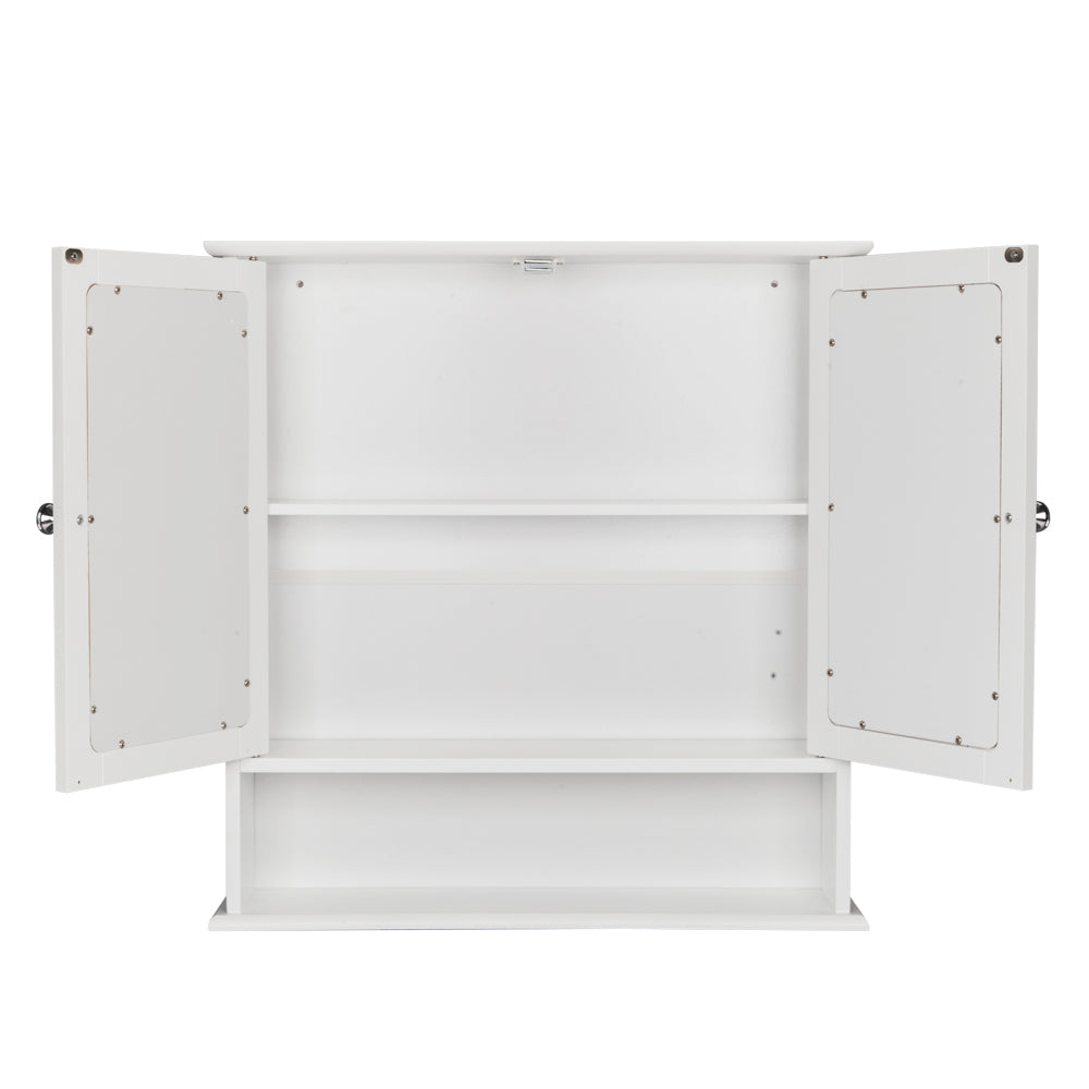 HAOYYE White Double-Door Mirror Bathroom Wall Mounted Cabinet, Sturdy Design, Durable Multifunctional Organizer, Modern Space-Saving Storage Solution, Stylish Home Organizer With Shelf For Bathroom Or Living Space, Practical And Versatile Wall Cabinet