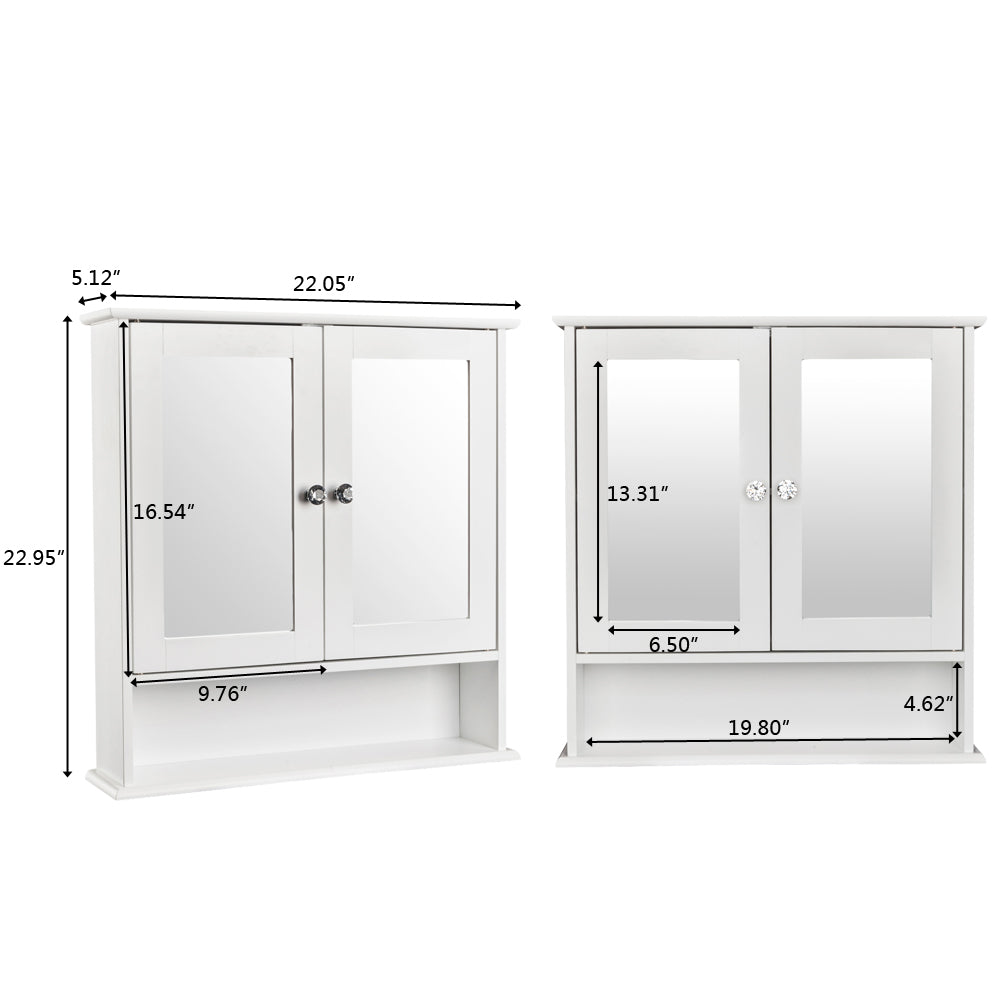 HAOYYE White Double-Door Mirror Bathroom Wall Mounted Cabinet, Sturdy Design, Durable Multifunctional Organizer, Modern Space-Saving Storage Solution, Stylish Home Organizer With Shelf For Bathroom Or Living Space, Practical And Versatile Wall Cabinet