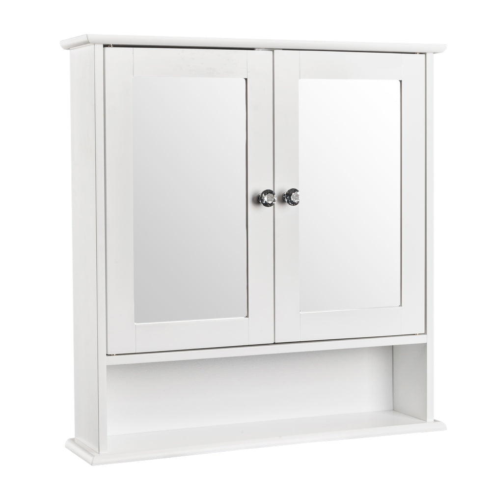HAOYYE White Double-Door Mirror Bathroom Wall Mounted Cabinet, Sturdy Design, Durable Multifunctional Organizer, Modern Space-Saving Storage Solution, Stylish Home Organizer With Shelf For Bathroom Or Living Space, Practical And Versatile Wall Cabinet