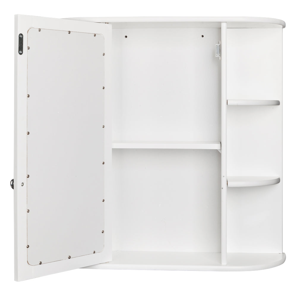 HAOYYE 3-Tier White Wall Mounted Bathroom Cabinet with Single Mirror Door, MDF Space-Saving Storage Shelf for Indoor Use, Magnetic Closure, Adjustable Shelf Heights