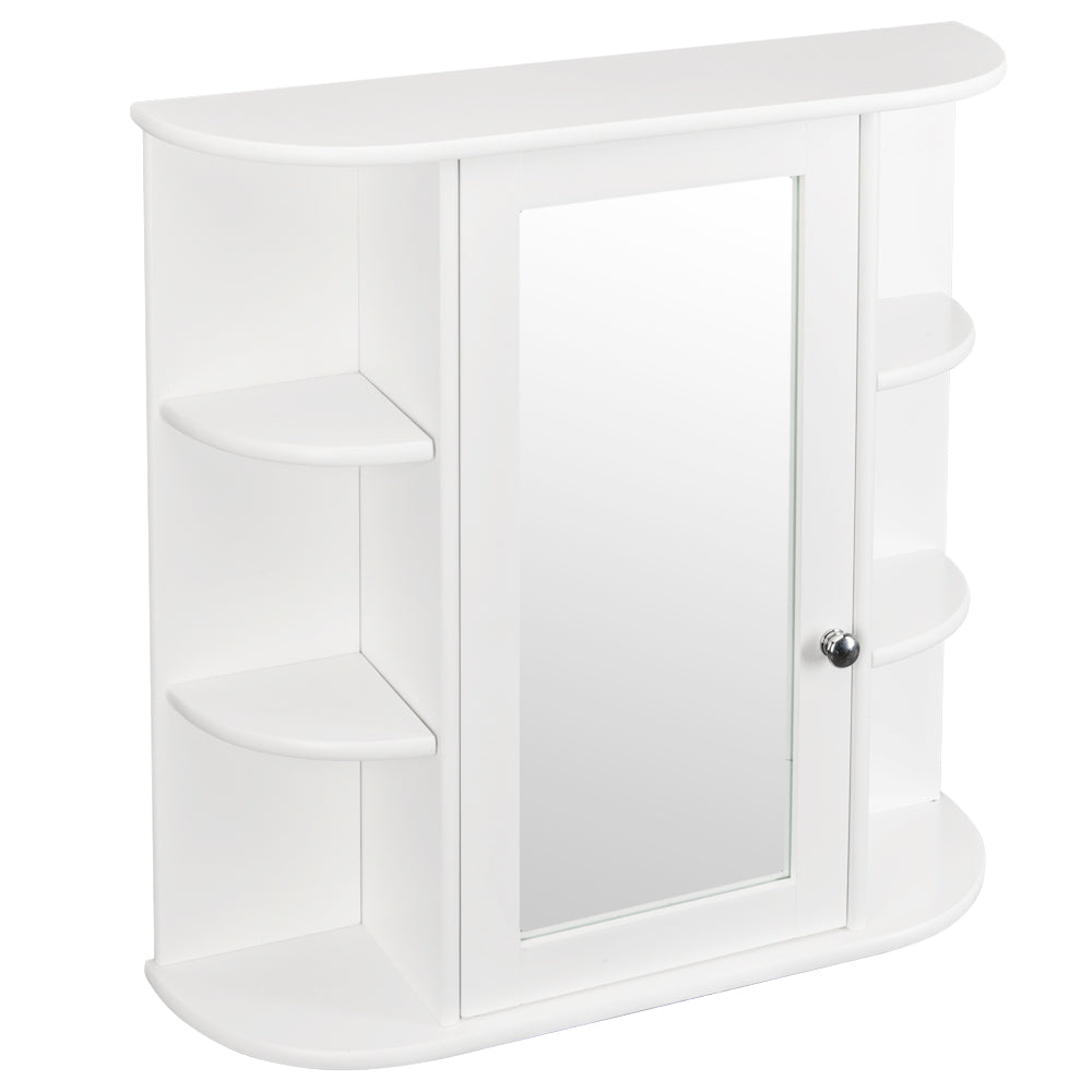 HAOYYE 3-Tier White Wall Mounted Bathroom Cabinet with Single Mirror Door, MDF Space-Saving Storage Shelf for Indoor Use, Magnetic Closure, Adjustable Shelf Heights