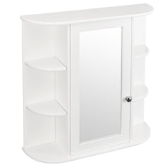 HAOYYE 3-Tier White Wall Mounted Bathroom Cabinet with Single Mirror Door, MDF Space-Saving Storage Shelf for Indoor Use, Magnetic Closure, Adjustable Shelf Heights