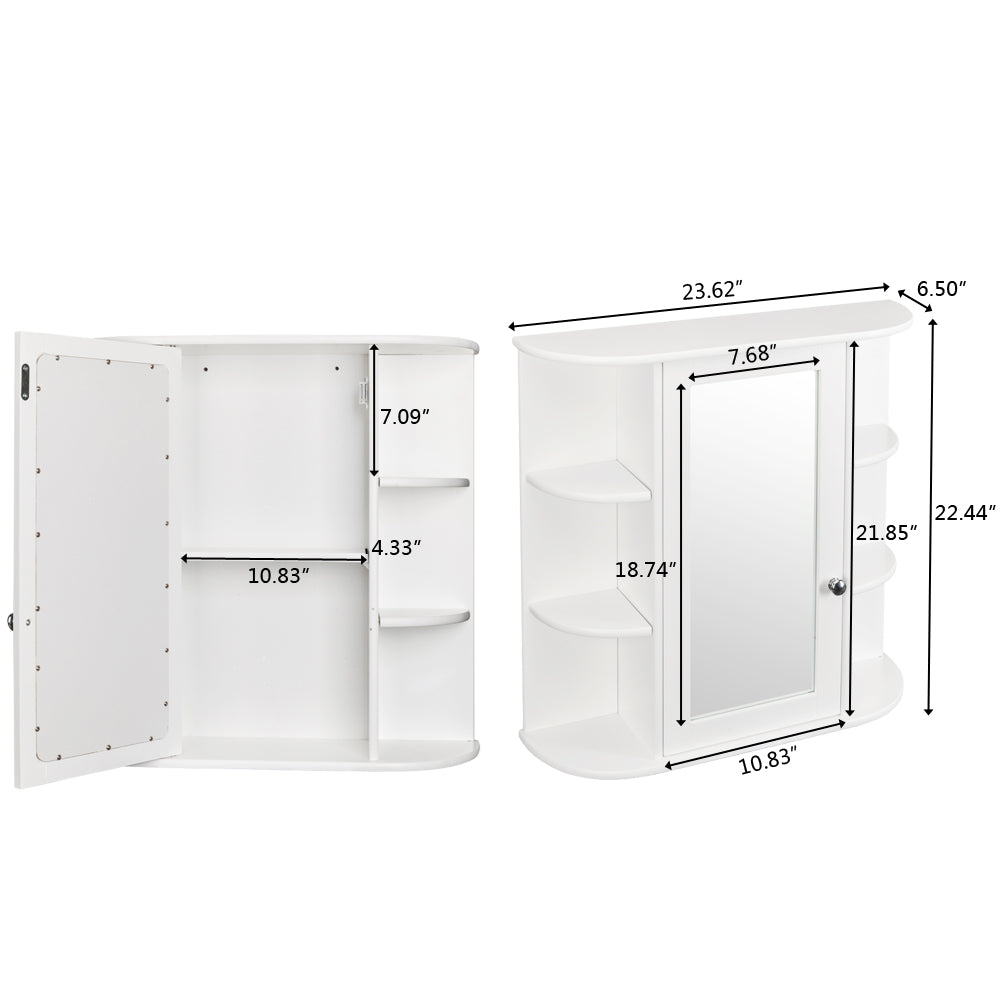HAOYYE 3-Tier White Wall Mounted Bathroom Cabinet with Single Mirror Door, MDF Space-Saving Storage Shelf for Indoor Use, Magnetic Closure, Adjustable Shelf Heights