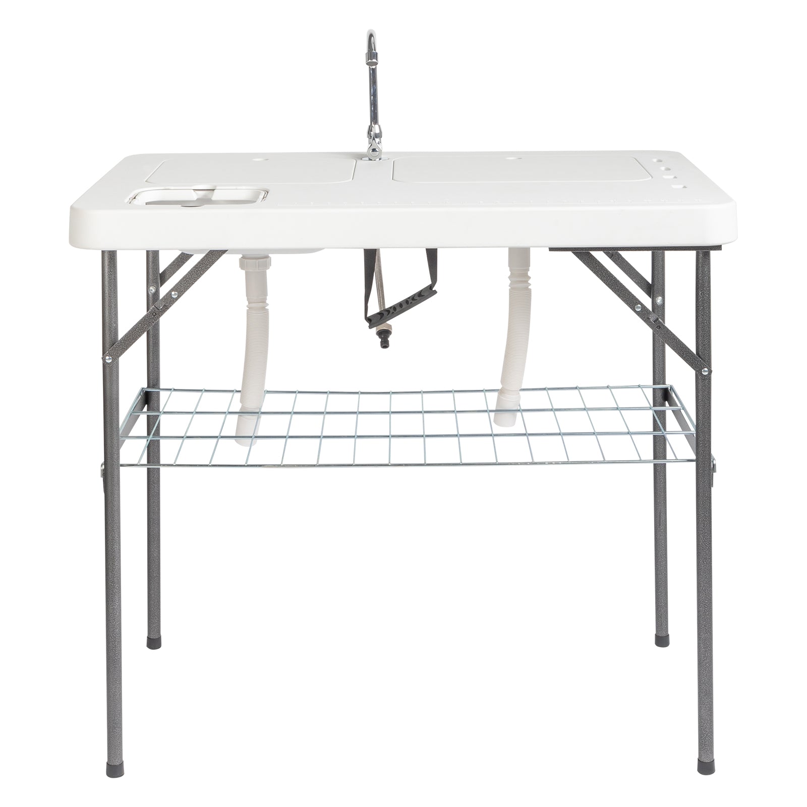 HAOYYE White Foldable Outdoor Fish Cleaning Table Rectangular HDPE Surface with Barbed Wire Mesh Heavy Duty Portable Processing Station for Backyard BBQ Camping Fishing Cleaning Cutting and Food Prep