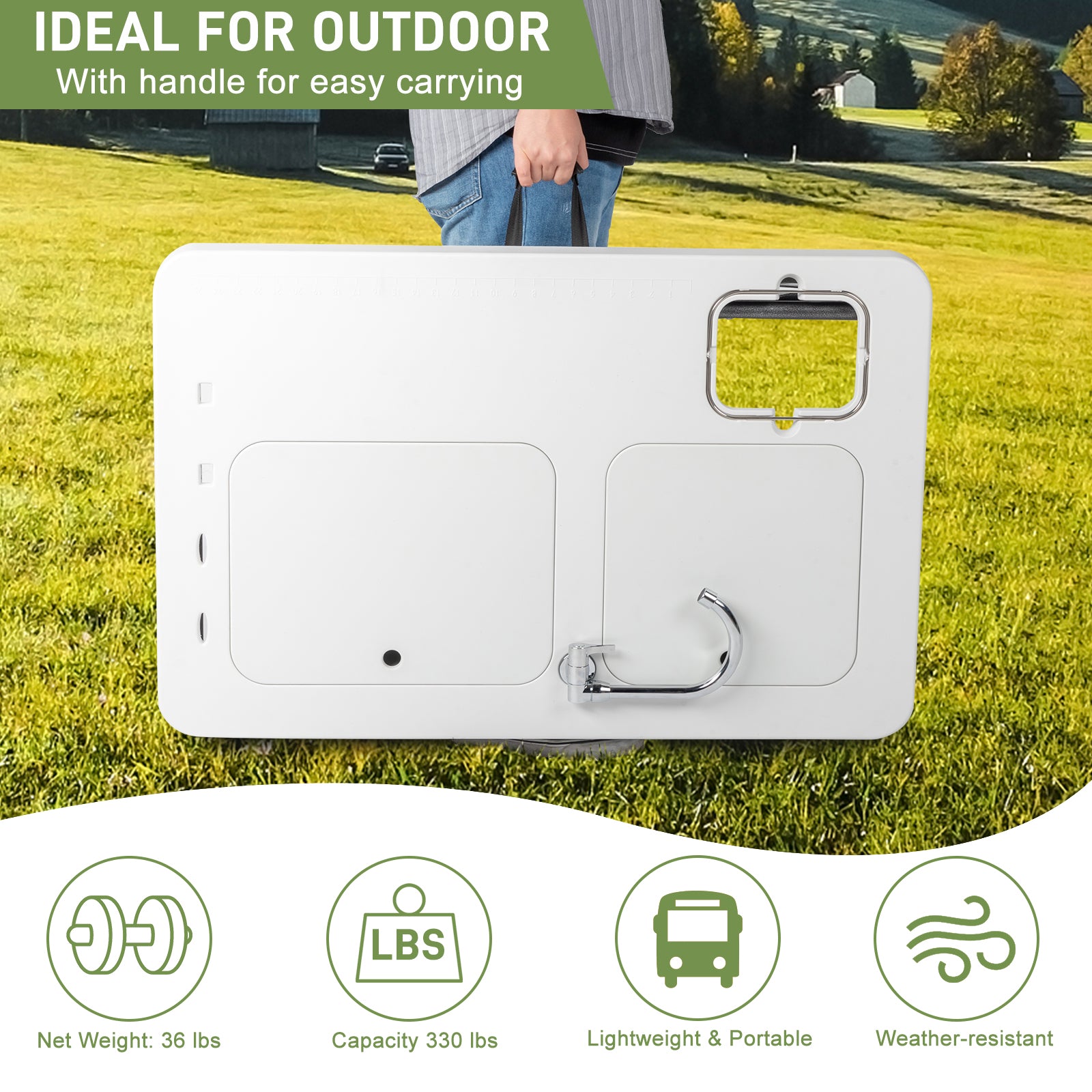 HAOYYE White Foldable Outdoor Fish Cleaning Table Rectangular HDPE Surface with Barbed Wire Mesh Heavy Duty Portable Processing Station for Backyard BBQ Camping Fishing Cleaning Cutting and Food Prep