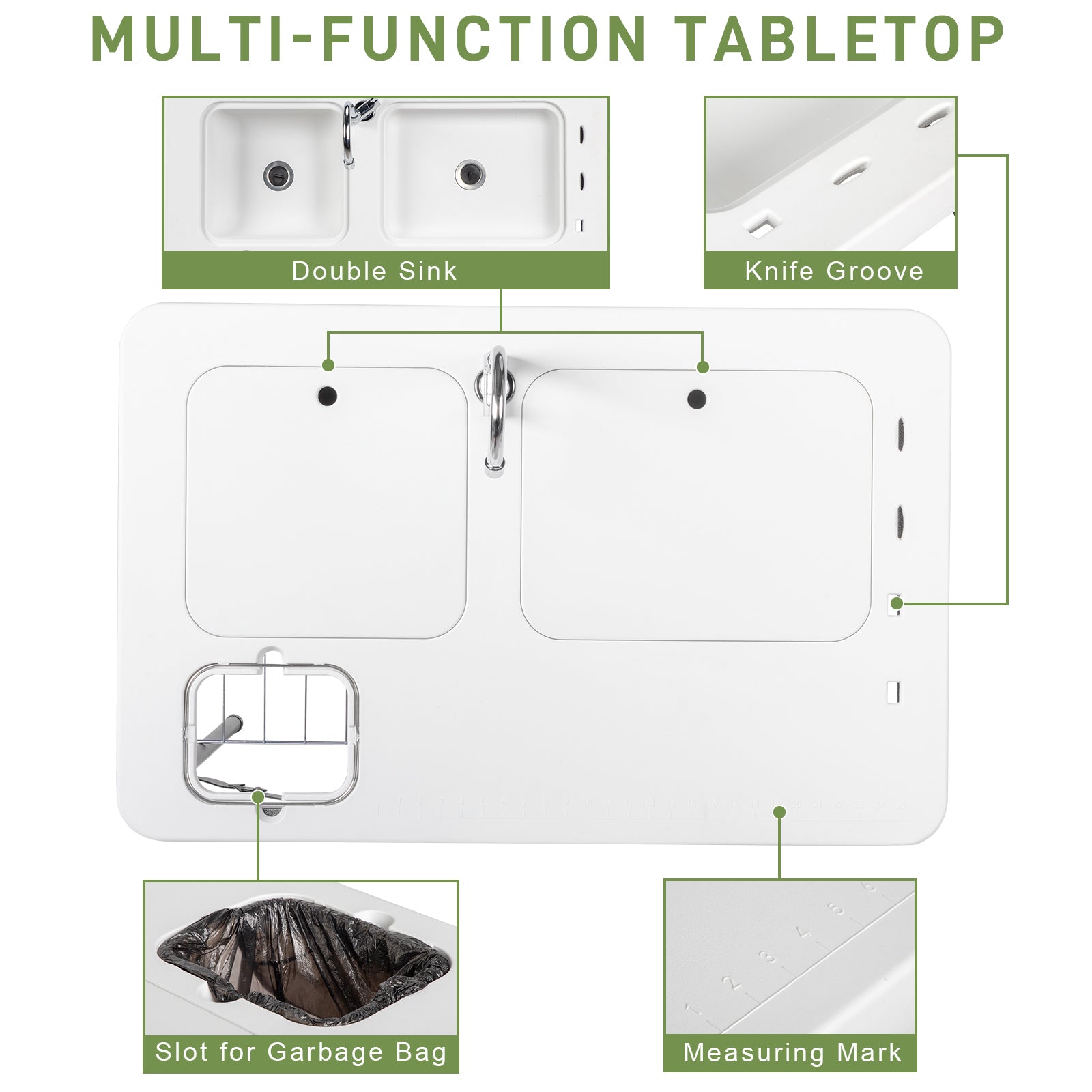 HAOYYE White Foldable Outdoor Fish Cleaning Table Rectangular HDPE Surface with Barbed Wire Mesh Heavy Duty Portable Processing Station for Backyard BBQ Camping Fishing Cleaning Cutting and Food Prep