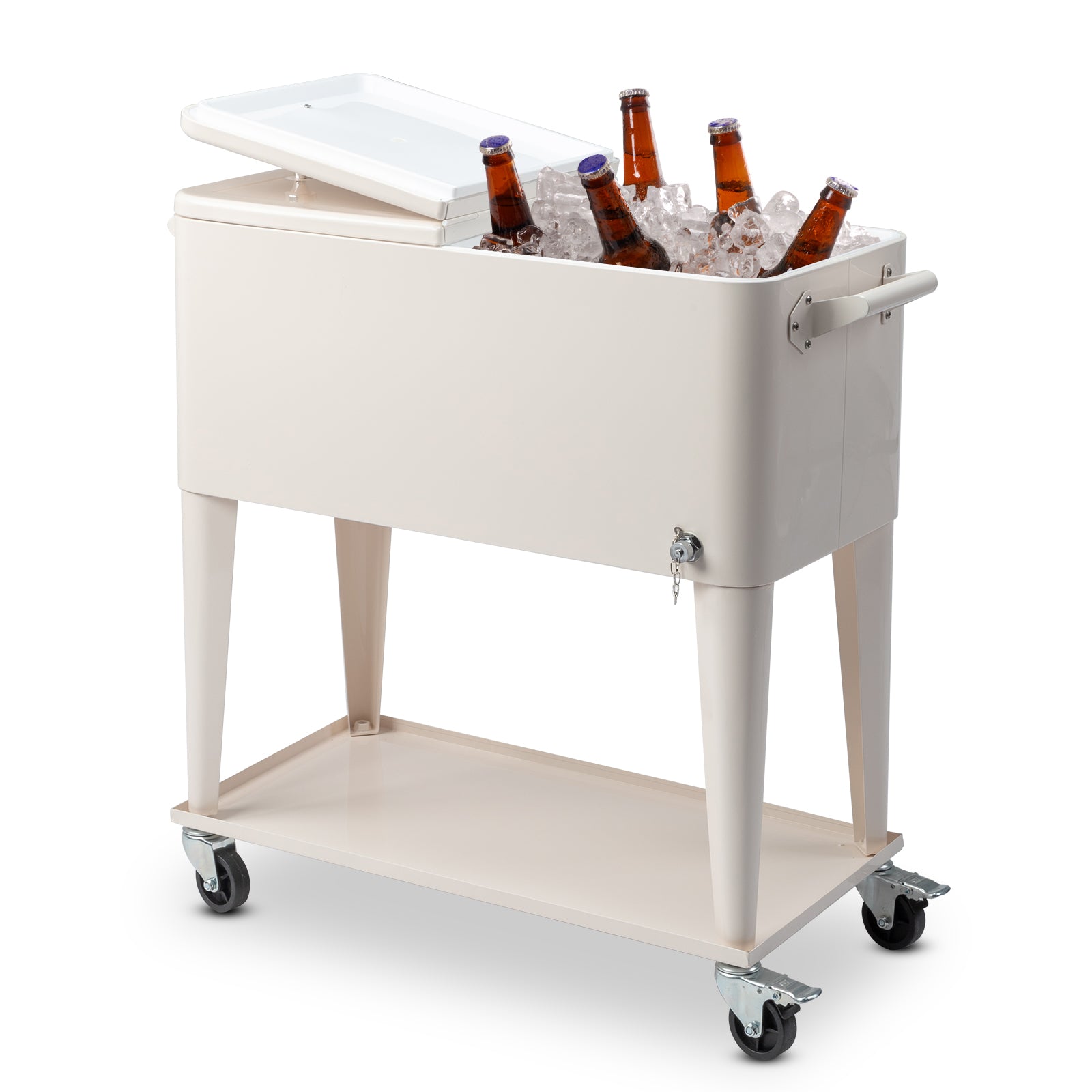HAOYYE  Rolling Cooler Cart, White Box with Drain Pipe, Large Capacity Insulated Freezer with Bottle Opener, Locking Casters, Ideal for Outdoor Events and Parties