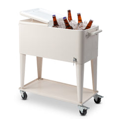 HAOYYE  Rolling Cooler Cart, White Box with Drain Pipe, Large Capacity Insulated Freezer with Bottle Opener, Locking Casters, Ideal for Outdoor Events and Parties