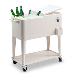 HAOYYE  Rolling Cooler Cart, White Box with Drain Pipe, Large Capacity Insulated Freezer with Bottle Opener, Locking Casters, Ideal for Outdoor Events and Parties