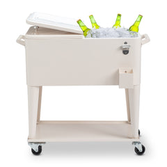 HAOYYE  Rolling Cooler Cart, White Box with Drain Pipe, Large Capacity Insulated Freezer with Bottle Opener, Locking Casters, Ideal for Outdoor Events and Parties