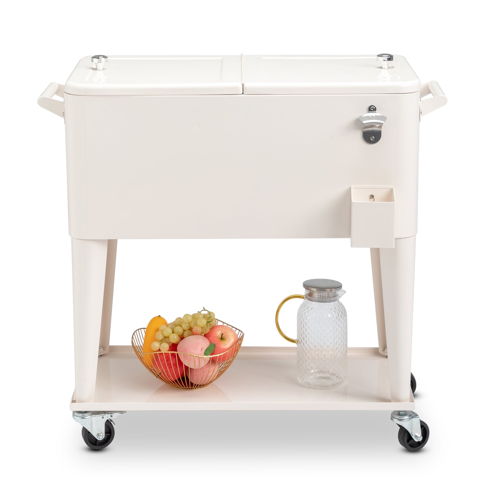 HAOYYE  Rolling Cooler Cart, White Box with Drain Pipe, Large Capacity Insulated Freezer with Bottle Opener, Locking Casters, Ideal for Outdoor Events and Parties