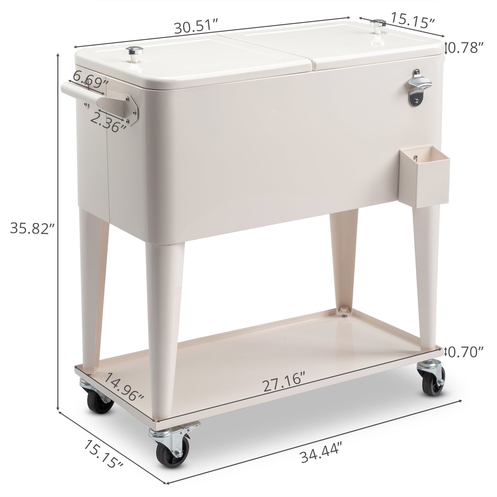 HAOYYE  Rolling Cooler Cart, White Box with Drain Pipe, Large Capacity Insulated Freezer with Bottle Opener, Locking Casters, Ideal for Outdoor Events and Parties