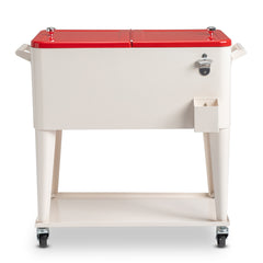 HAOYYE  Red & White Box Cooler with Drain Pipe, Insulated Freezer Incubator with Wheels, Bottle Opener, and Cap Catcher, Ideal for Outdoor Events, BBQs, Camping, and Picnics