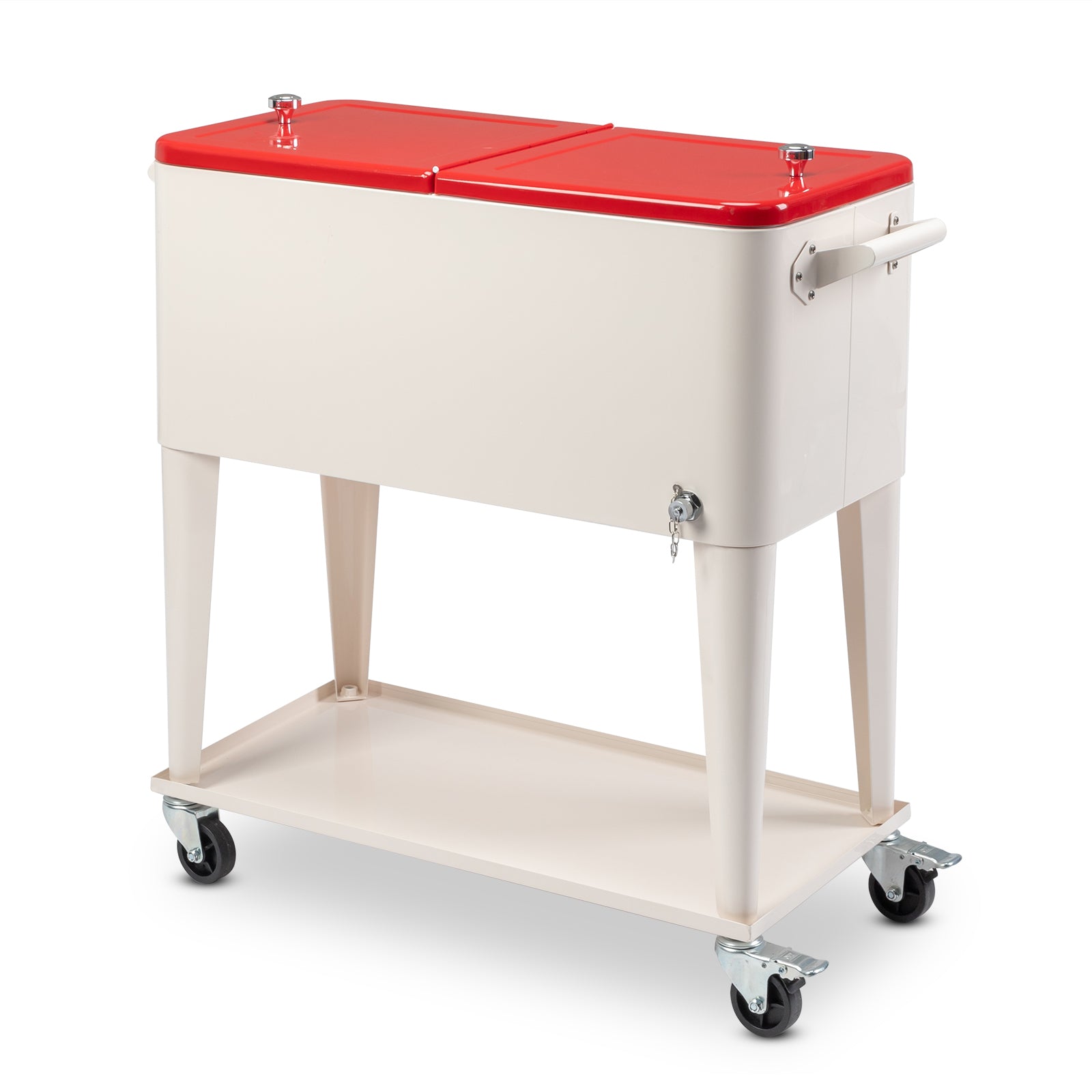 HAOYYE  Red & White Box Cooler with Drain Pipe, Insulated Freezer Incubator with Wheels, Bottle Opener, and Cap Catcher, Ideal for Outdoor Events, BBQs, Camping, and Picnics