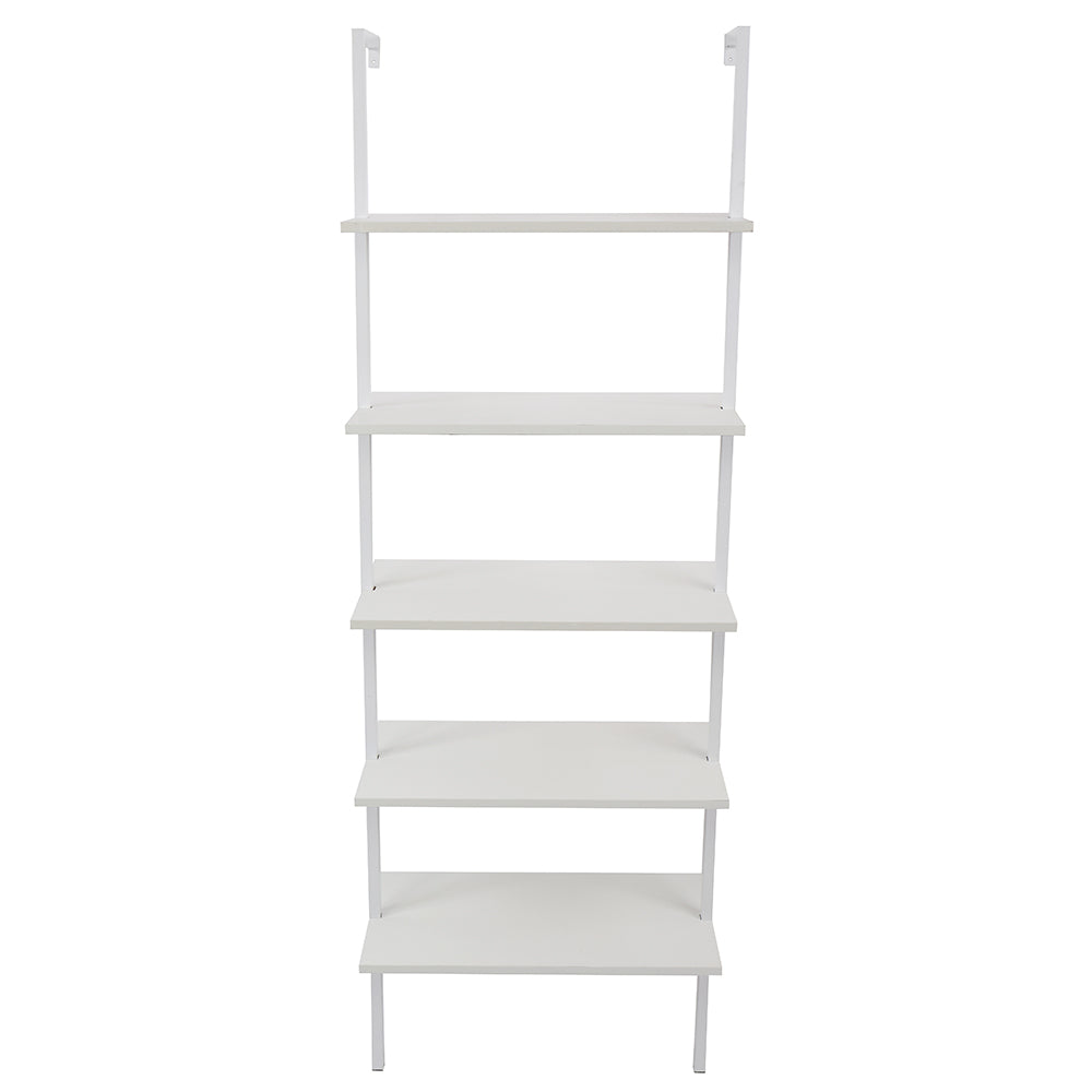 HAOYYE 5-Shelf Wood Ladder Bookcase with Metal Frame, Industrial 5-Tier Modern Ladder Shelf, White Wood Shelves, Soft Cozy Warm Flannel Fleece Home Decor, Luxury Comfortable Unique Design, Premium Quality Storage Organizer for Living Room, Office, Bedroom