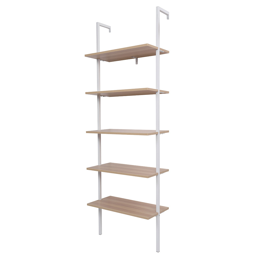 HAOYYE 5-Shelf Wood Ladder Bookcase, Industrial 5-Tier Modern Ladder Shelf with Walnut Wood Shelves and Metal Frame, Soft Cozy Warm Flannel Fleece Home Decor, Luxury Comfortable Unique Design, Premium Quality