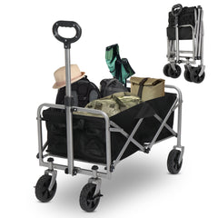 HAOYYE Folding Garden Utility Cart with Steel Frame and 600D Oxford Fabric, 220lbs Capacity, Heavy Duty Collapsible Wagon with Handle for Yard Camping Shopping Outdoor Use