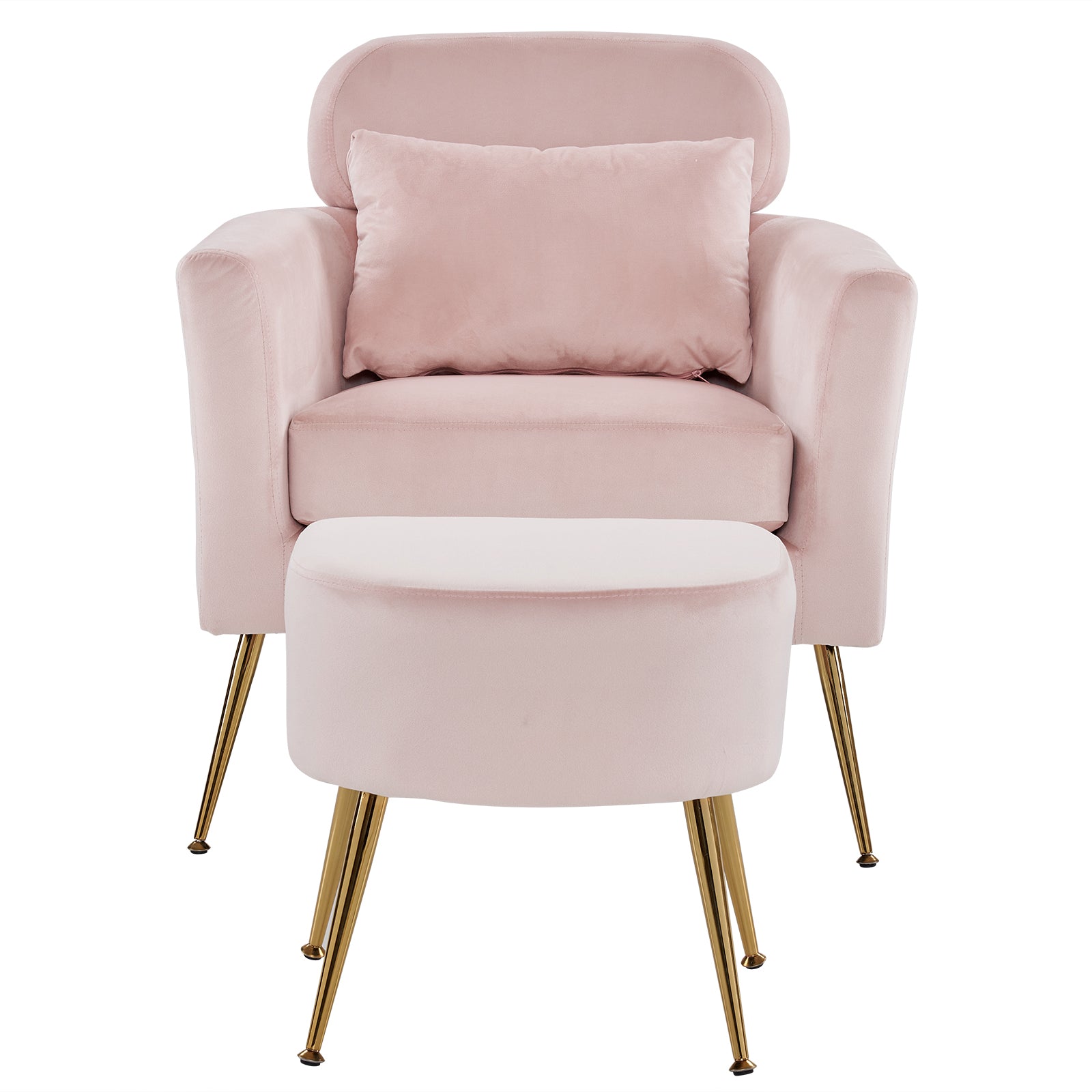 HAOYYE Modern Pink Flannelette Indoor Leisure Armchair with Gold-Plated Adjustable Feet and Pedals, Single Upholstered Accent Chair with Solid Wood Frame for Living Room Bedroom Office Lounge