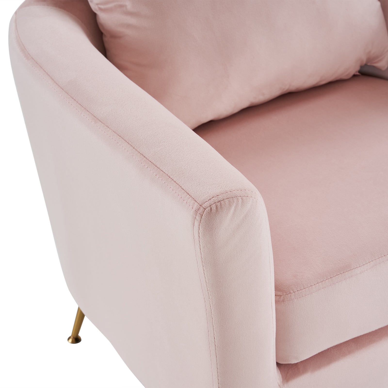 HAOYYE Modern Pink Flannelette Indoor Leisure Armchair with Gold-Plated Adjustable Feet and Pedals, Single Upholstered Accent Chair with Solid Wood Frame for Living Room Bedroom Office Lounge