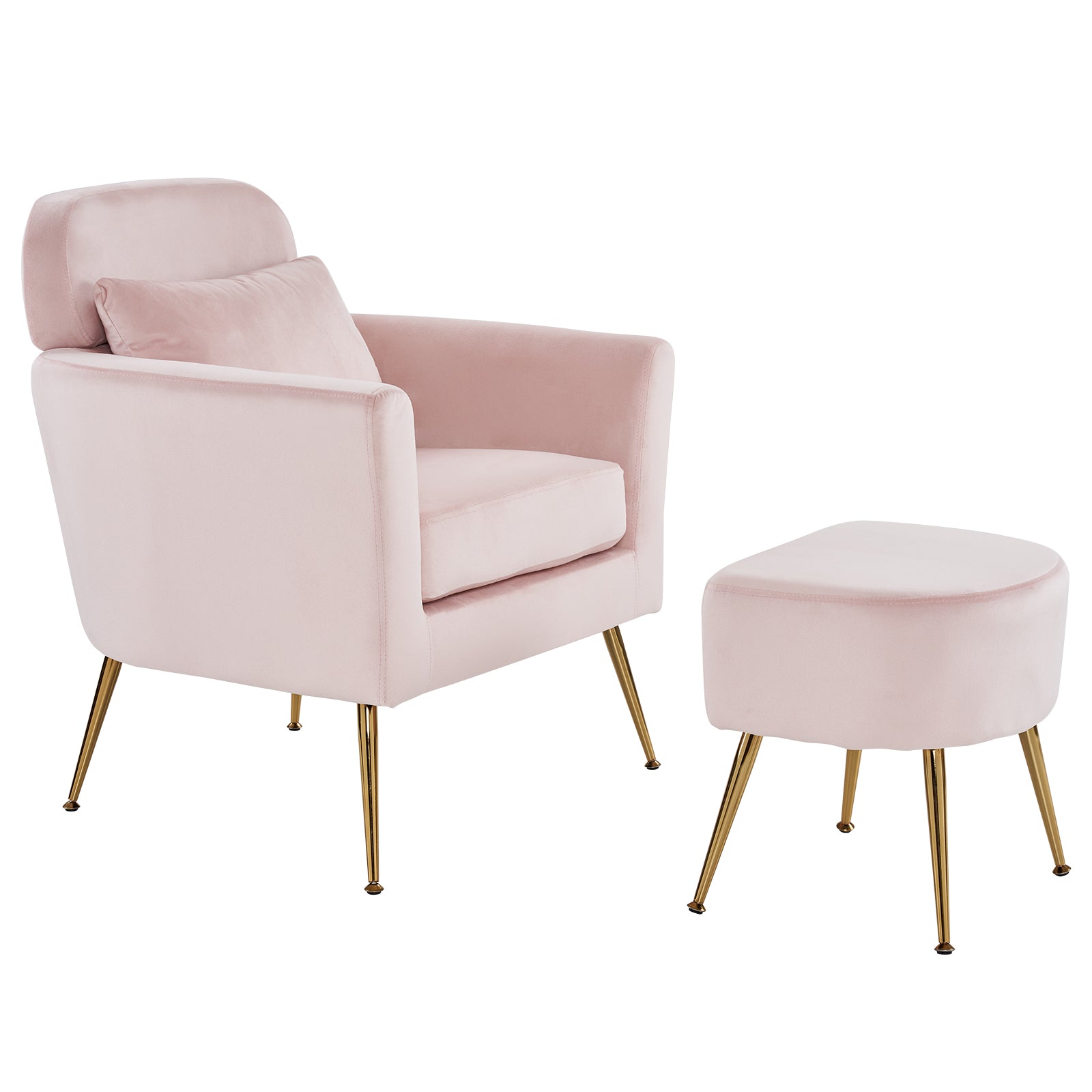 HAOYYE Modern Pink Flannelette Indoor Leisure Armchair with Gold-Plated Adjustable Feet and Pedals, Single Upholstered Accent Chair with Solid Wood Frame for Living Room Bedroom Office Lounge