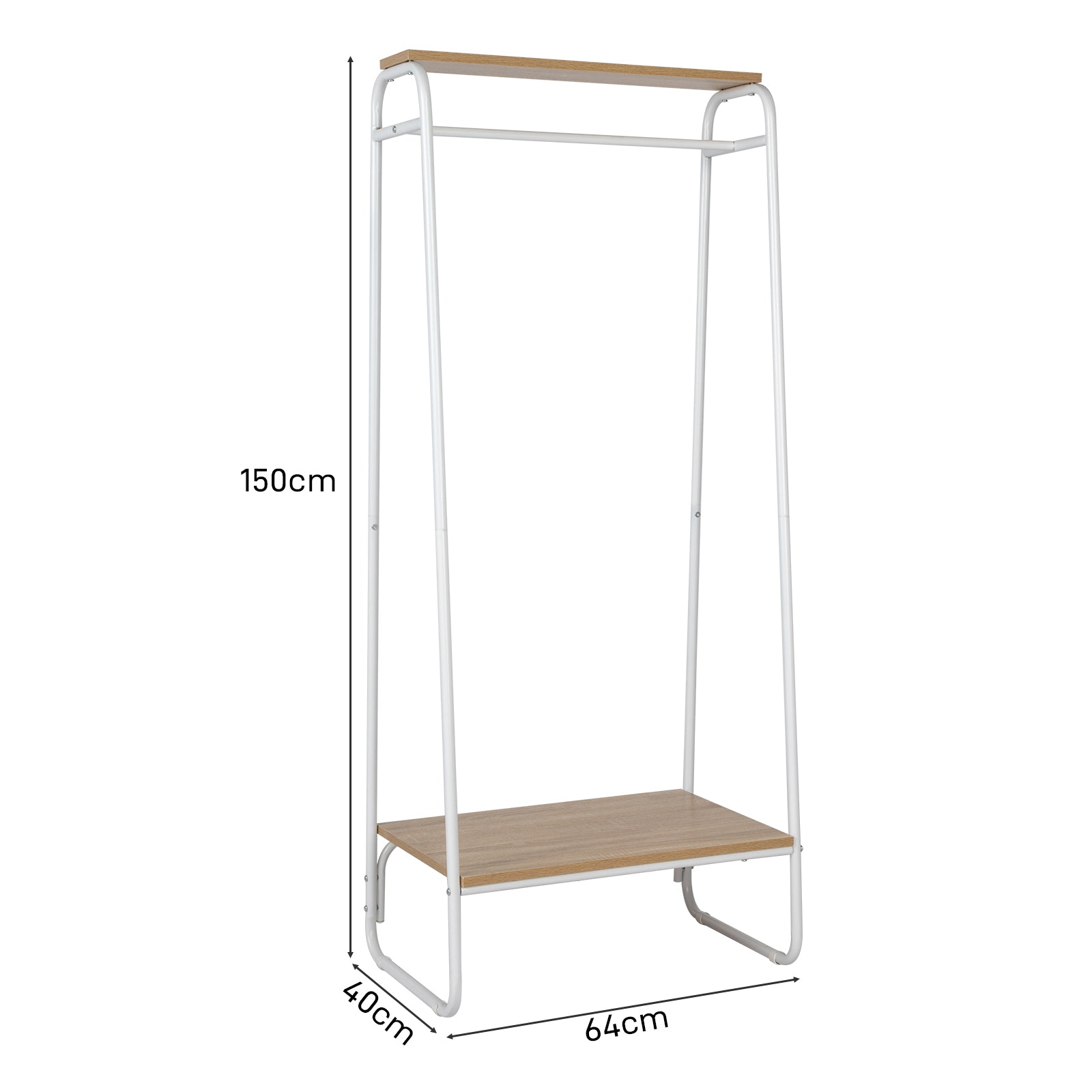 HAOYYE Freestanding Clothes Rack with Wood Shelf White Metal Garment Rack Modern Standing Storage Organizer for Bedroom Entryway Laundry Room Heavy Duty Clothing Display Rack with Open Shelf